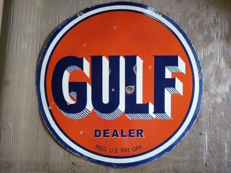 PORCELIAN GULF DEALER ENAMEL SIGN SIZE 30X30 INCHES DOUBLE SIDED