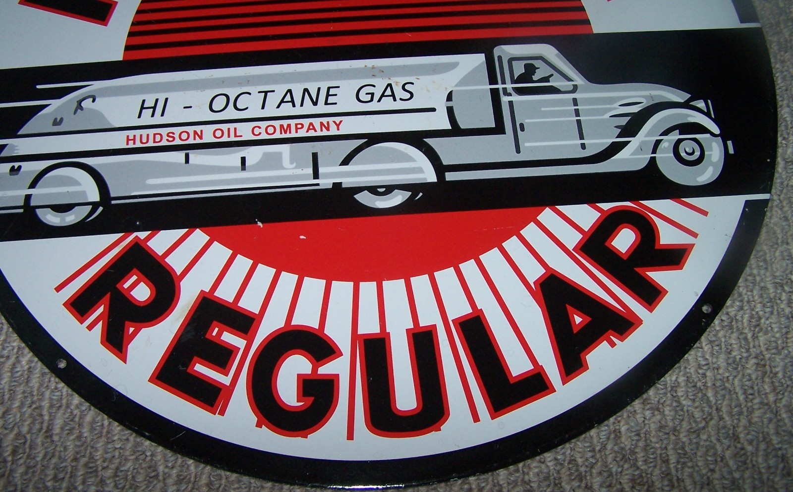Large 24 In Diameter Hudson Regular 2 Sided Porcelain Sign Hi-Octane Gas Oil