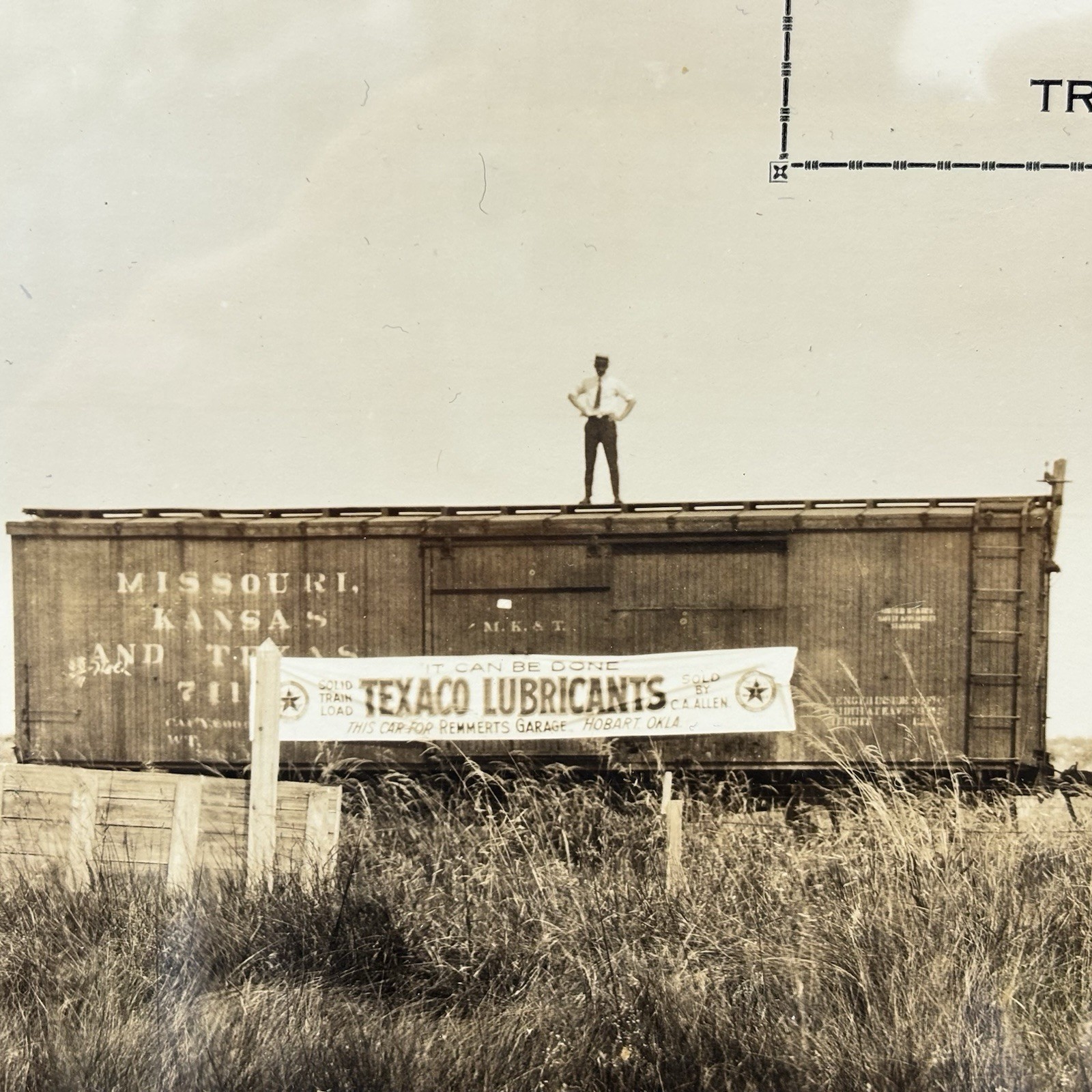 Original Antique Texaco Oil Field Railroad Yardlong Photo Sign Gas Advertising