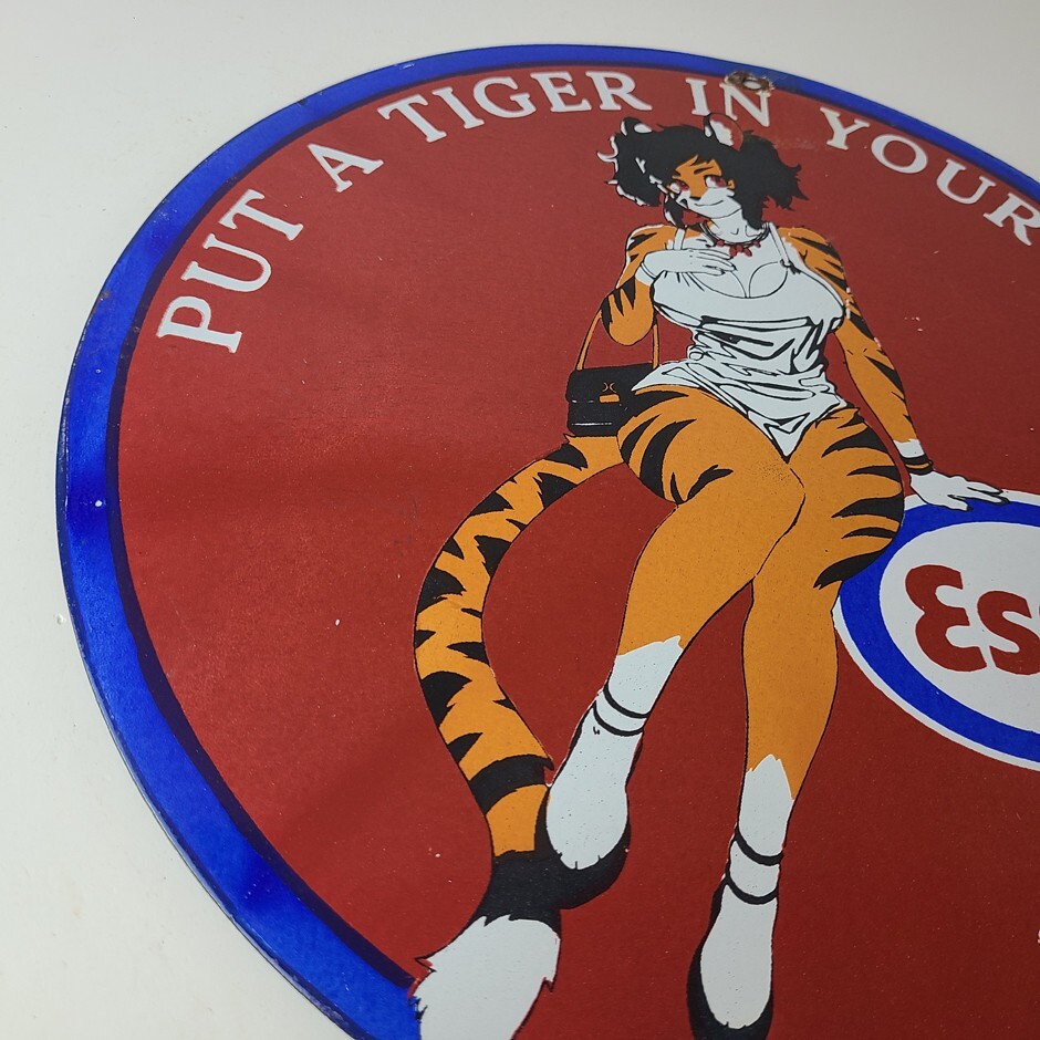 Vintage Esso Gasoline Porcelain Tiger – Gas Service Station Auto Tank Sign
