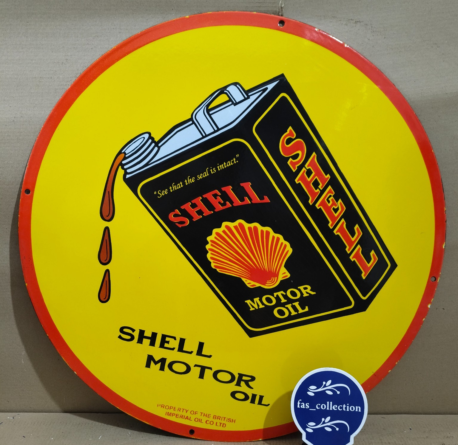 Shell Motor Oil Porcelain Enamel Sign 30 x 30 Inches 1 Sided