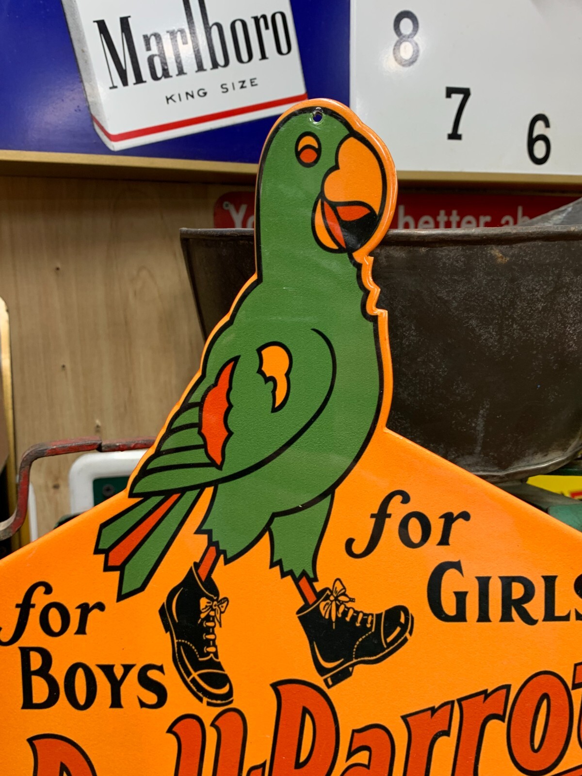 “POLL-PARROT SHOES” PORCELAIN ADVERTISING SIGN, (12″x 8″) NICE COND/GREAT SIGN