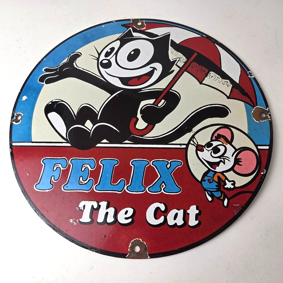 Vintage Felix the Cat Sign – Cartoon Comic Advertising Gas Oil Pump Sign