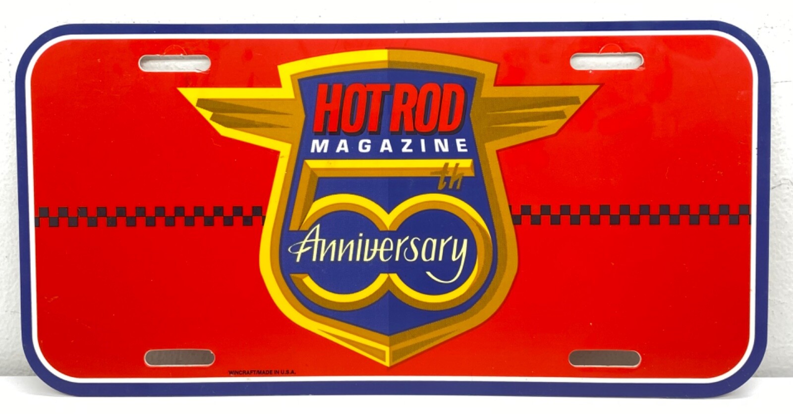 Vintage 50th Anniversary Hot Rod Magazine Novelty License Plate Wincraft USA Red