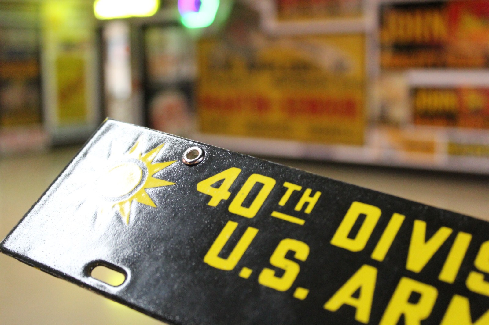40TH DIVISION U.S. ARMY TAG LICENSE PLATE METAL SIGN CAR TRUCK GAS OIL WAR GUN