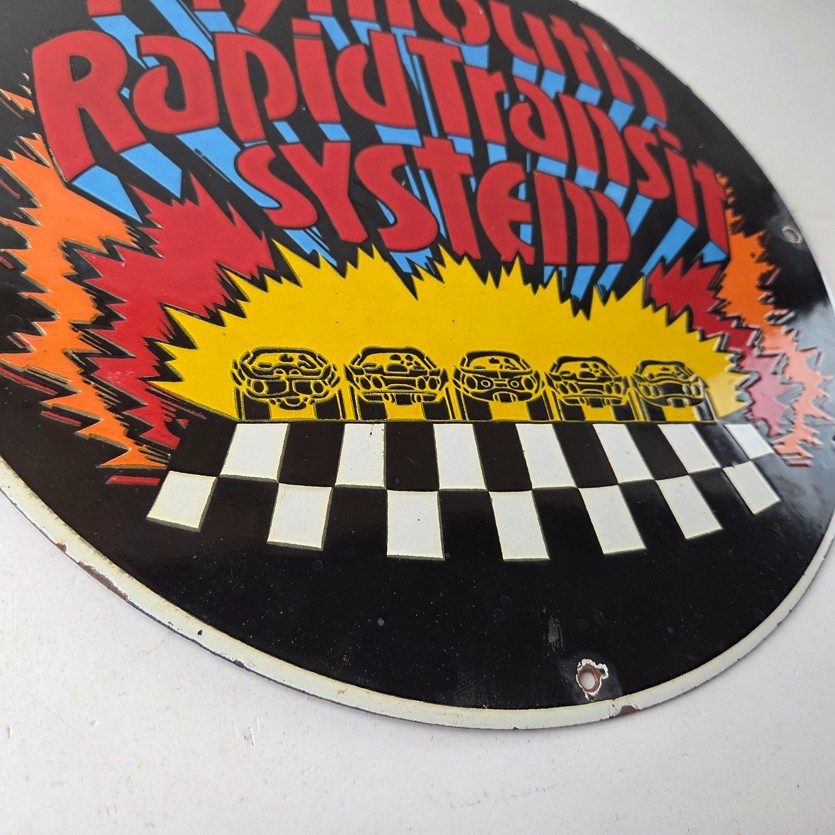 Vintage Plymouth Rapid Transit System Sign – Porcelain Auto Gas Pump Plate Sign