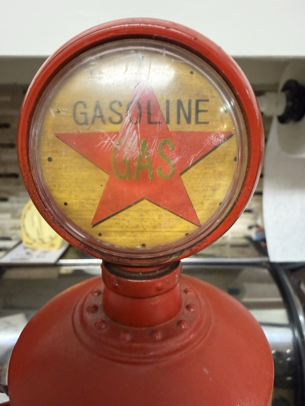 Vintage Style Red Metal Gas Pump Gasoline Star Petroliana Service Station Decor