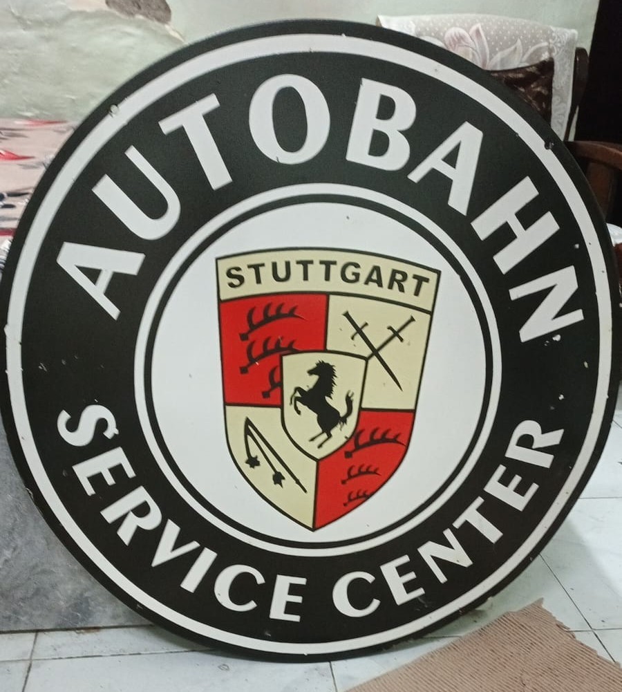 Auto Bahn service cente Rare Porcelain Enamal Heavy Metal 30 inches Double Side