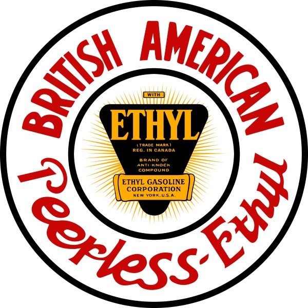 British American Peerless Ethyl Gasoline NEW Sign: 18″ Dia. Round USA STEEL