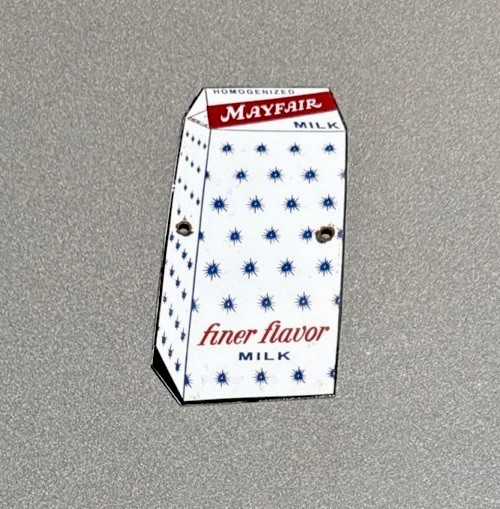 VINTAGE MAYFAIR MILK DAIRY CARTON PORCELAIN SIGN CAR GAS OIL TRUCK MOTORCYCLE