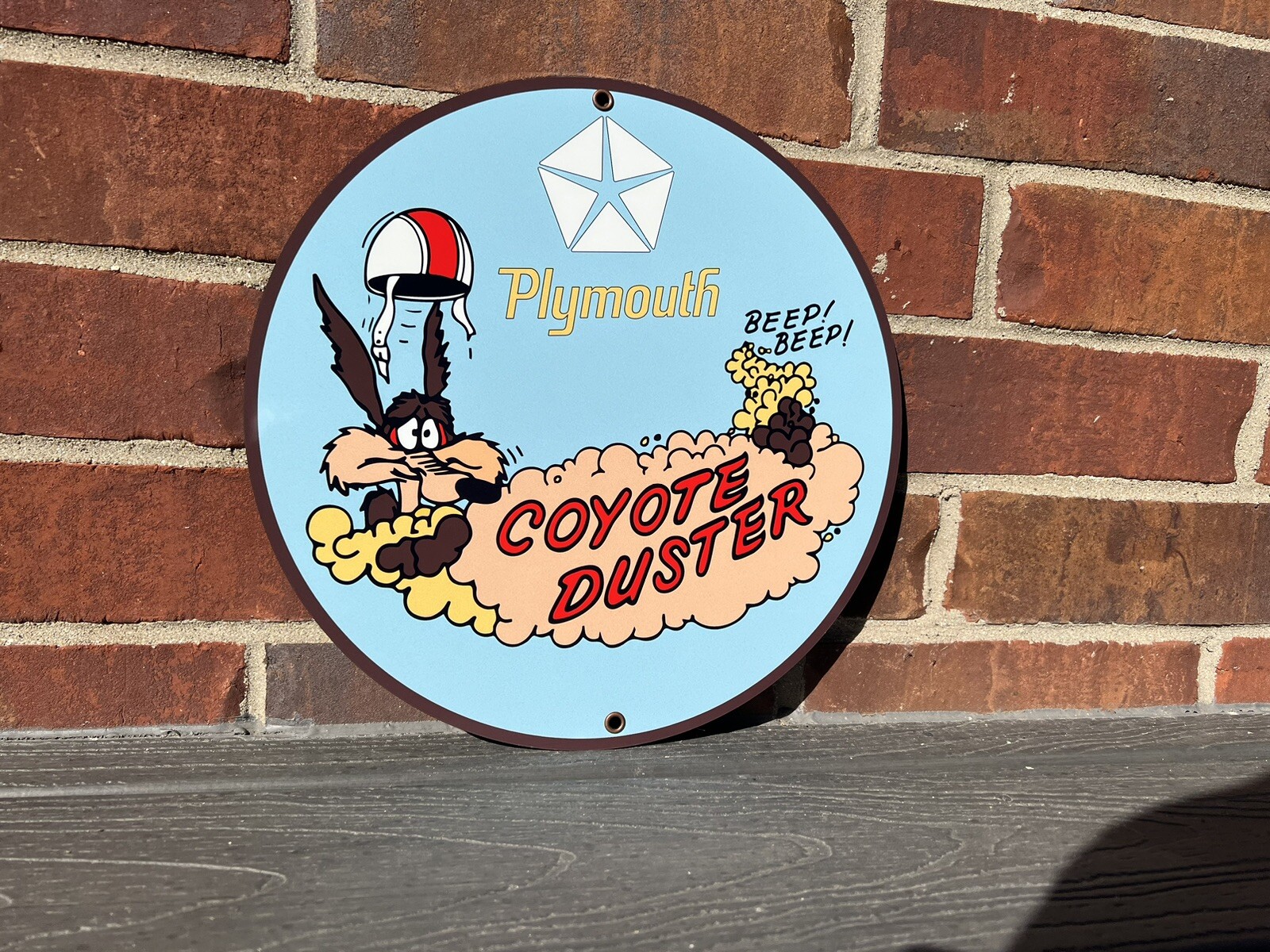 Plymouth Duster Coyote Hi Gloss round sign reproduction