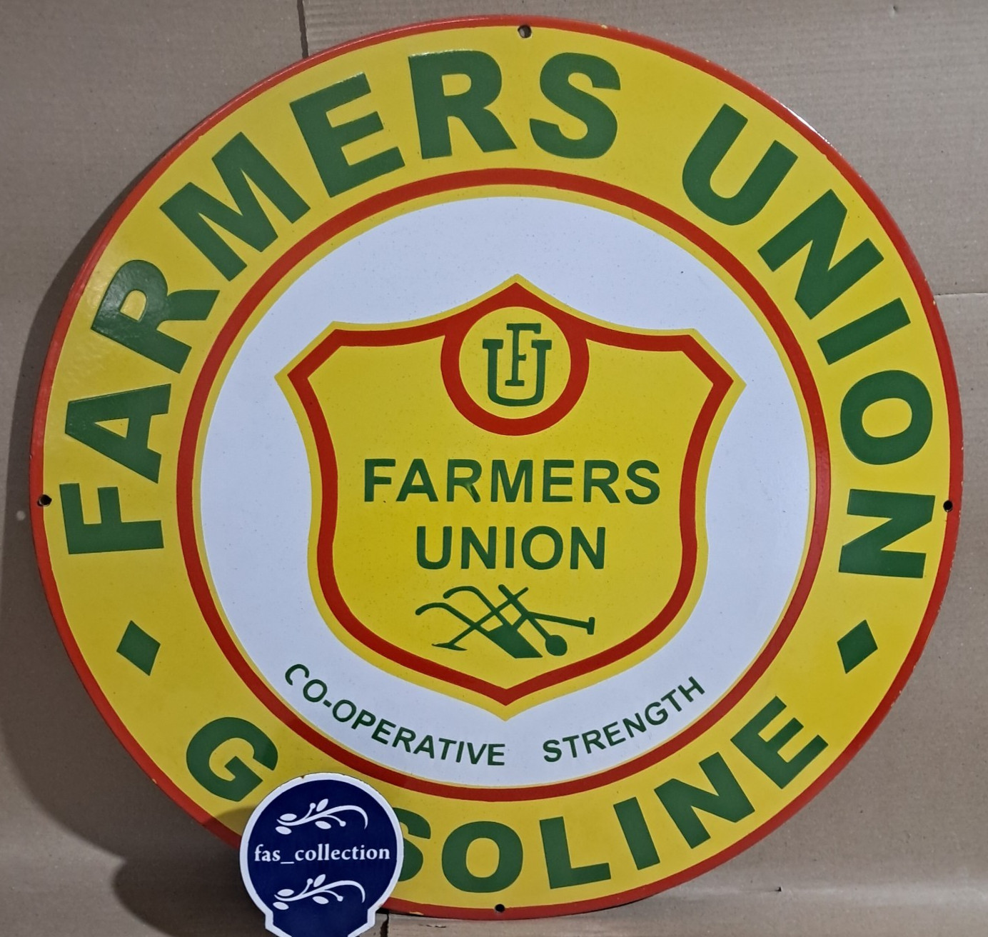 Farmers Union Gasoline porcelain Enamel Sign 30 x 30 Inches 1 Sided