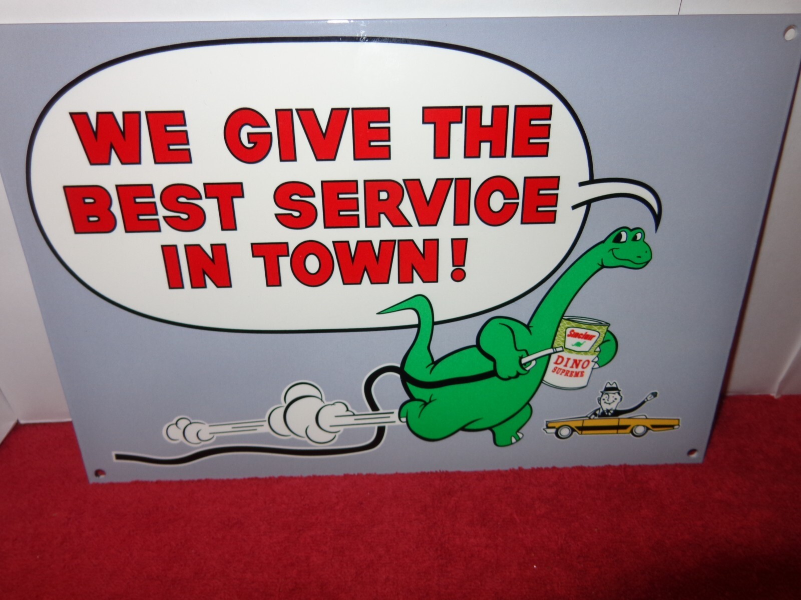 12×8 in SINCLAIR OIL DINO THE DINOSAUR ADVERTISING SIGN HEAVY DIE CUT METAL #S41