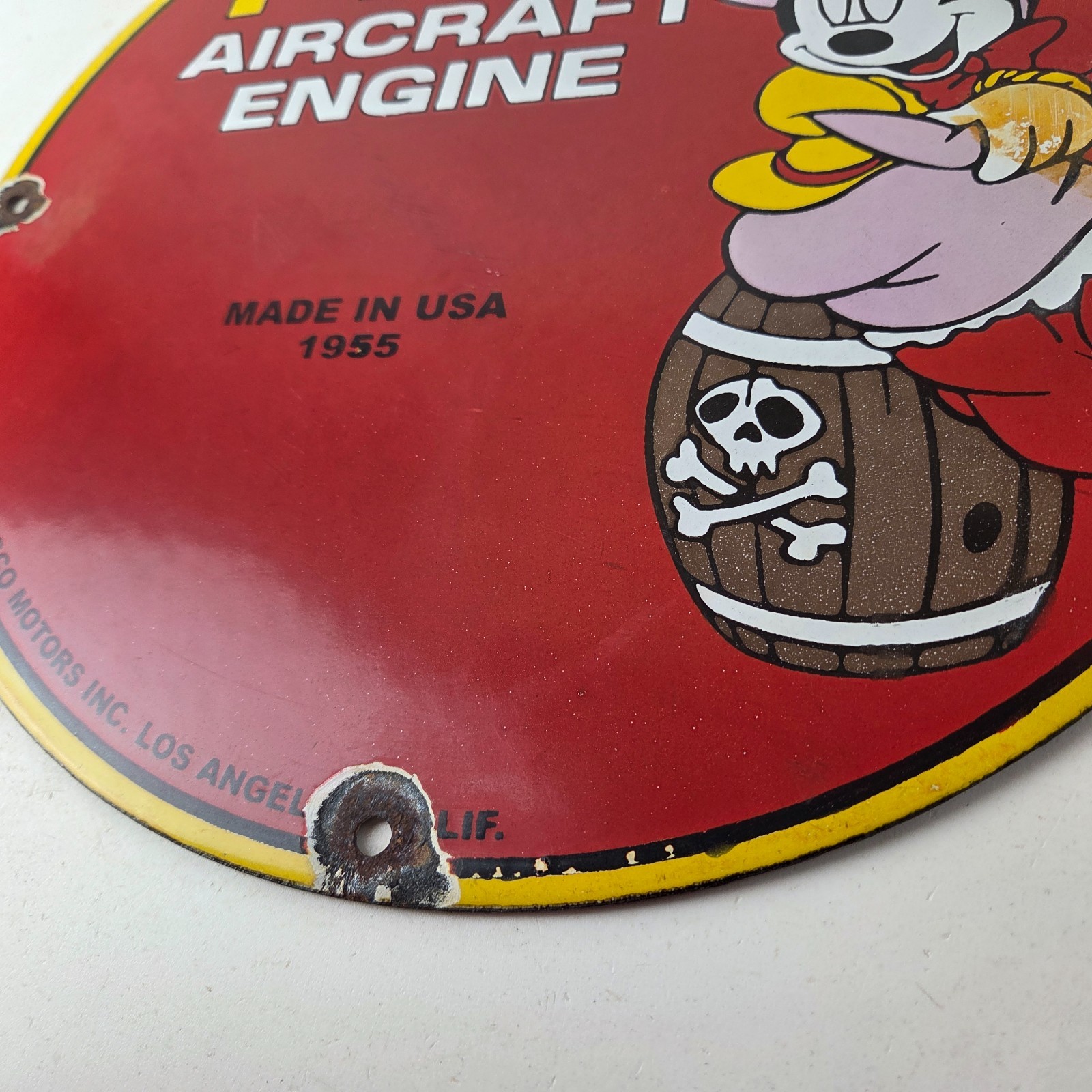 Vintage Menasco Aircraft Engine Sign – Minnie Mouse Airplane Porcelain Gas Sign