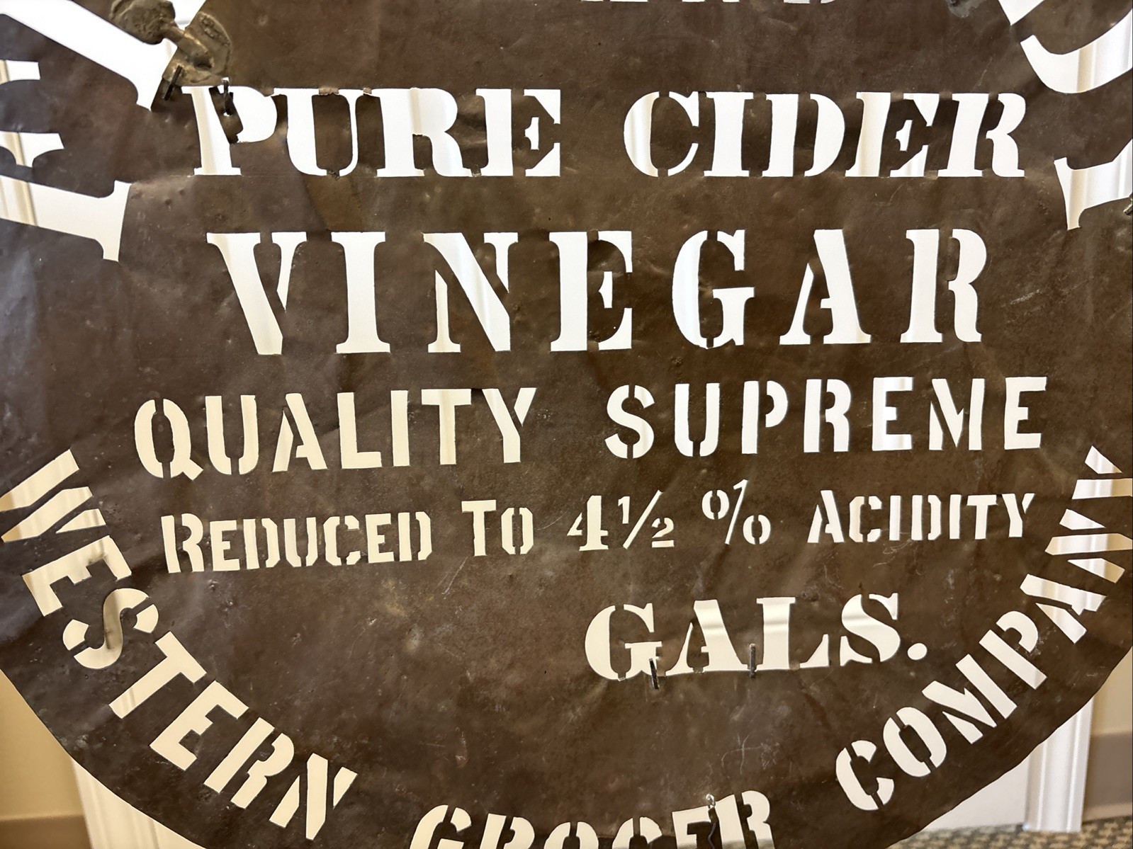 Antique First Lady Cider Vinegar Western Grocer Crate Barrel Stencil Sign Iowa