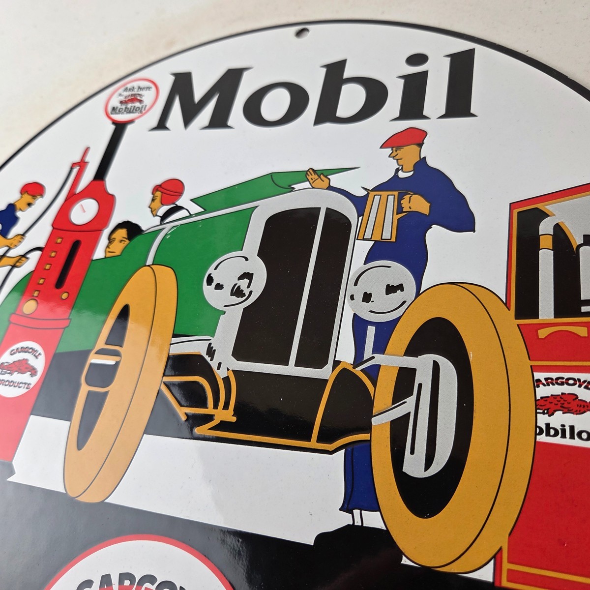 Vintage Mobil Sign – Gargoyle Mobilgas Attendants Gas Oil Filling Porcelain Sign