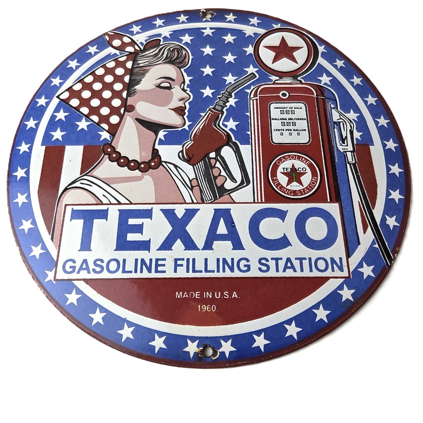 Vintage Texaco Sign – Gasoline Filling Station Pump Plate Porcelain Sign