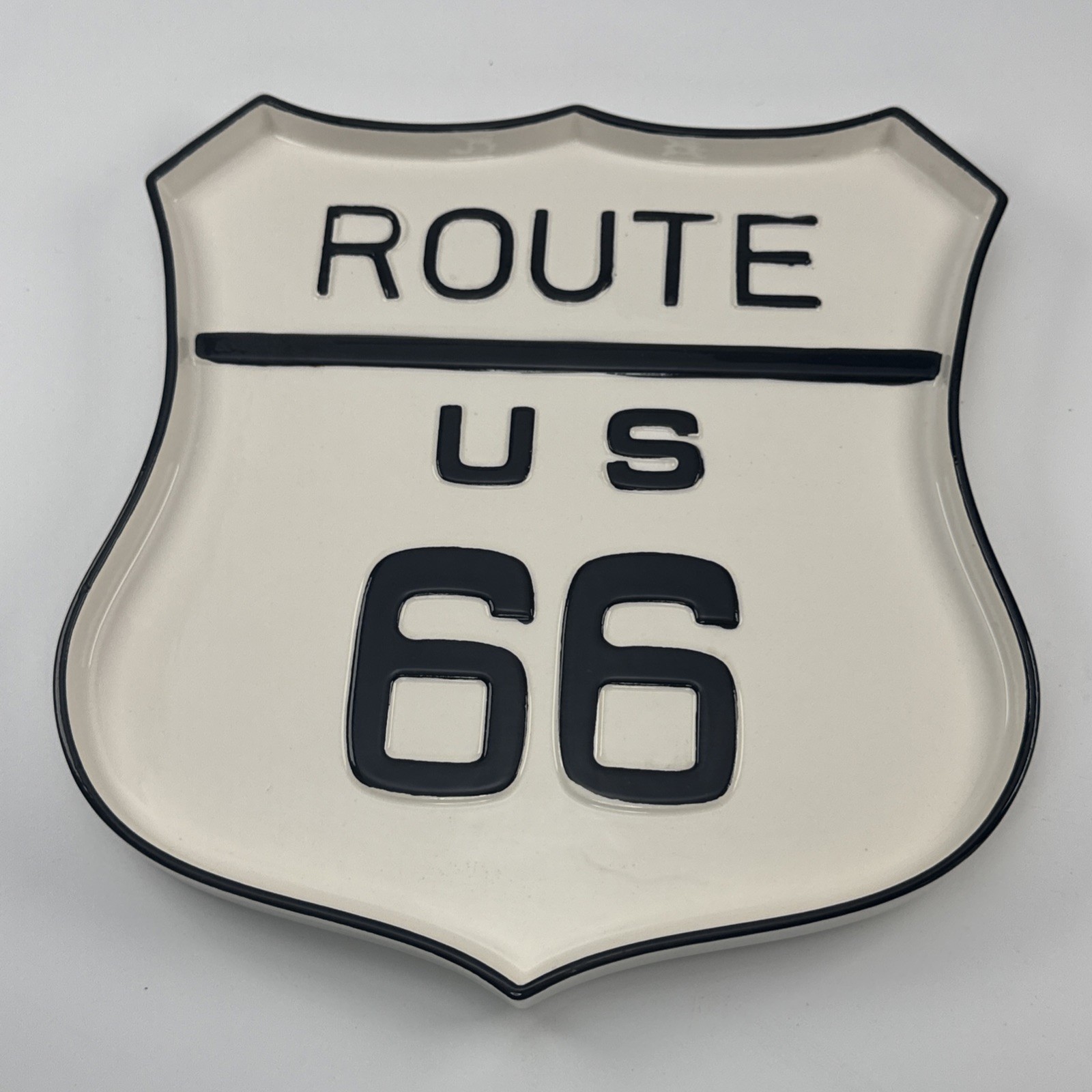 US Route 66 Porcelain Embossed Sign Serving Plate Tray 9” x 10”