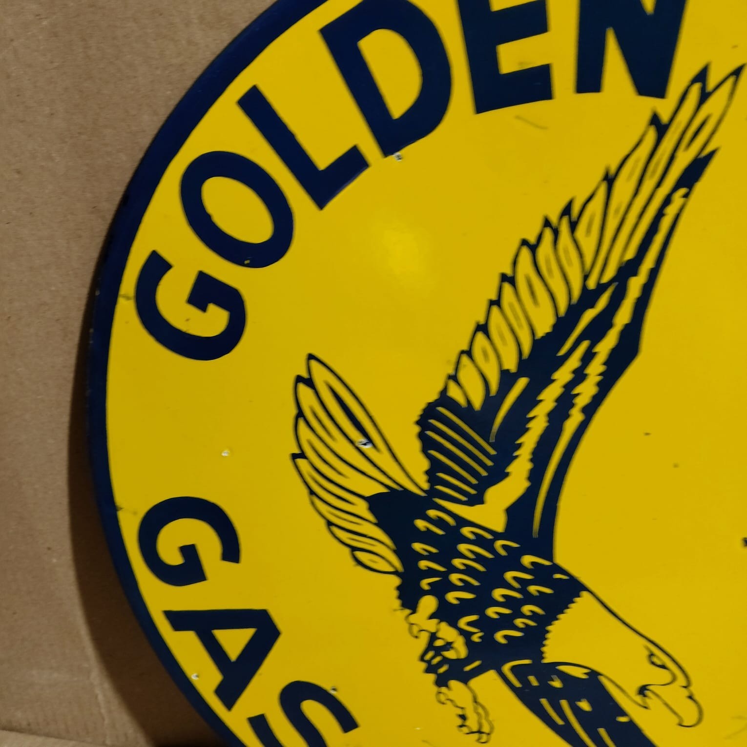 Golden Eagle Gasoline Porcelain Enamel Sign 19.5 x 17 Inches 2 Sided