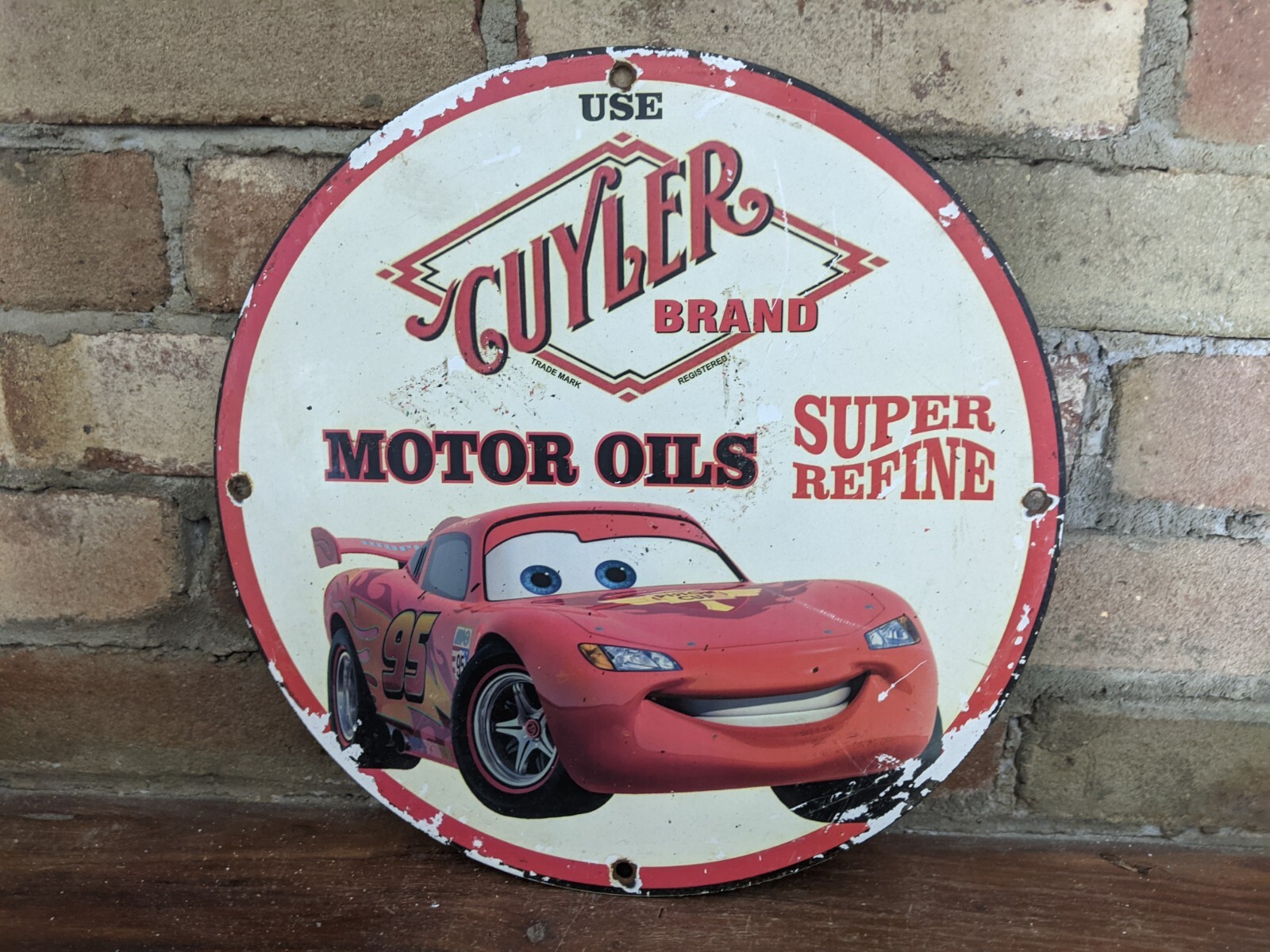 VINTAGE GUYLER MOTOR OIL PORCELAIN GAS STATION PUMP SIGN 12″