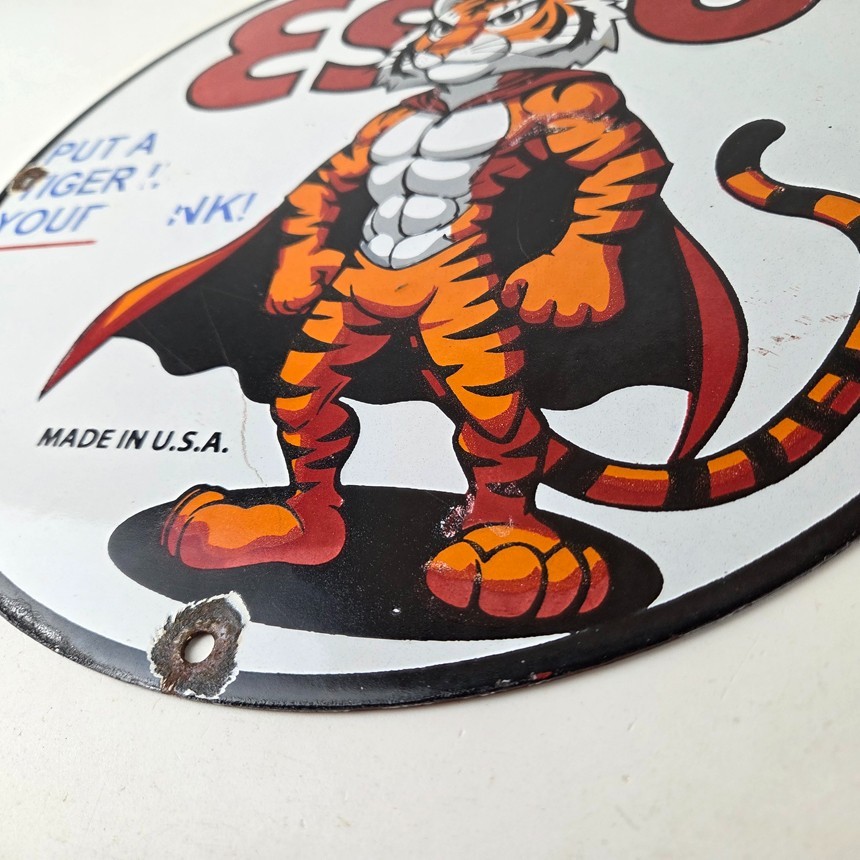 Vintage Esso Gasoline Sign – Gas Exxon Pump Service Automobilia Porcelain Sign