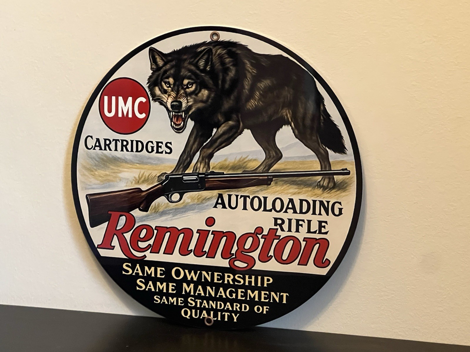 Hi Gloss Remington Umc Wolf Hunting Vintage Style Metal Sign