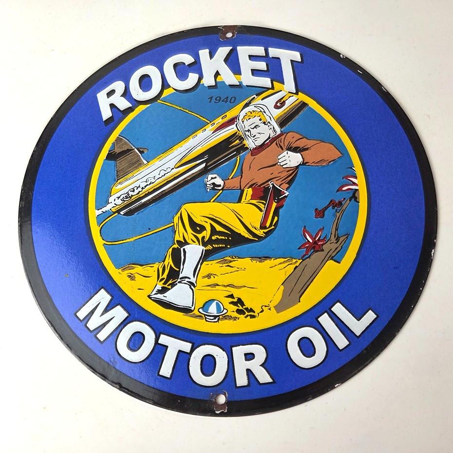 Vintage Flash Gordon Sign – Rocket Motor Gas Service Station Porcelain Sign