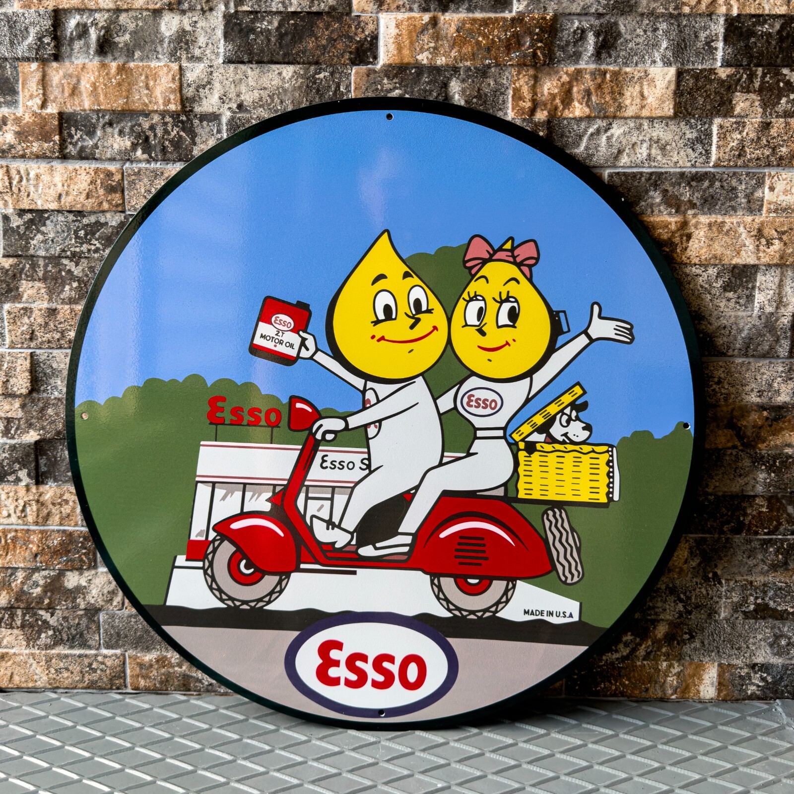 Vintage Esso Man-Woman Oil Drop Sign • Retro Garage Decor • 19.7″ (50cm)