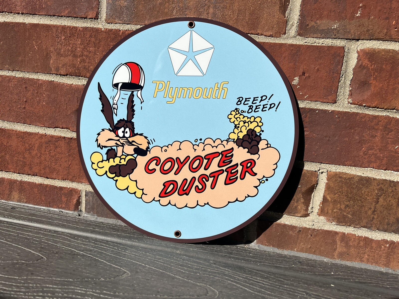 Plymouth Duster Coyote Hi Gloss round sign reproduction