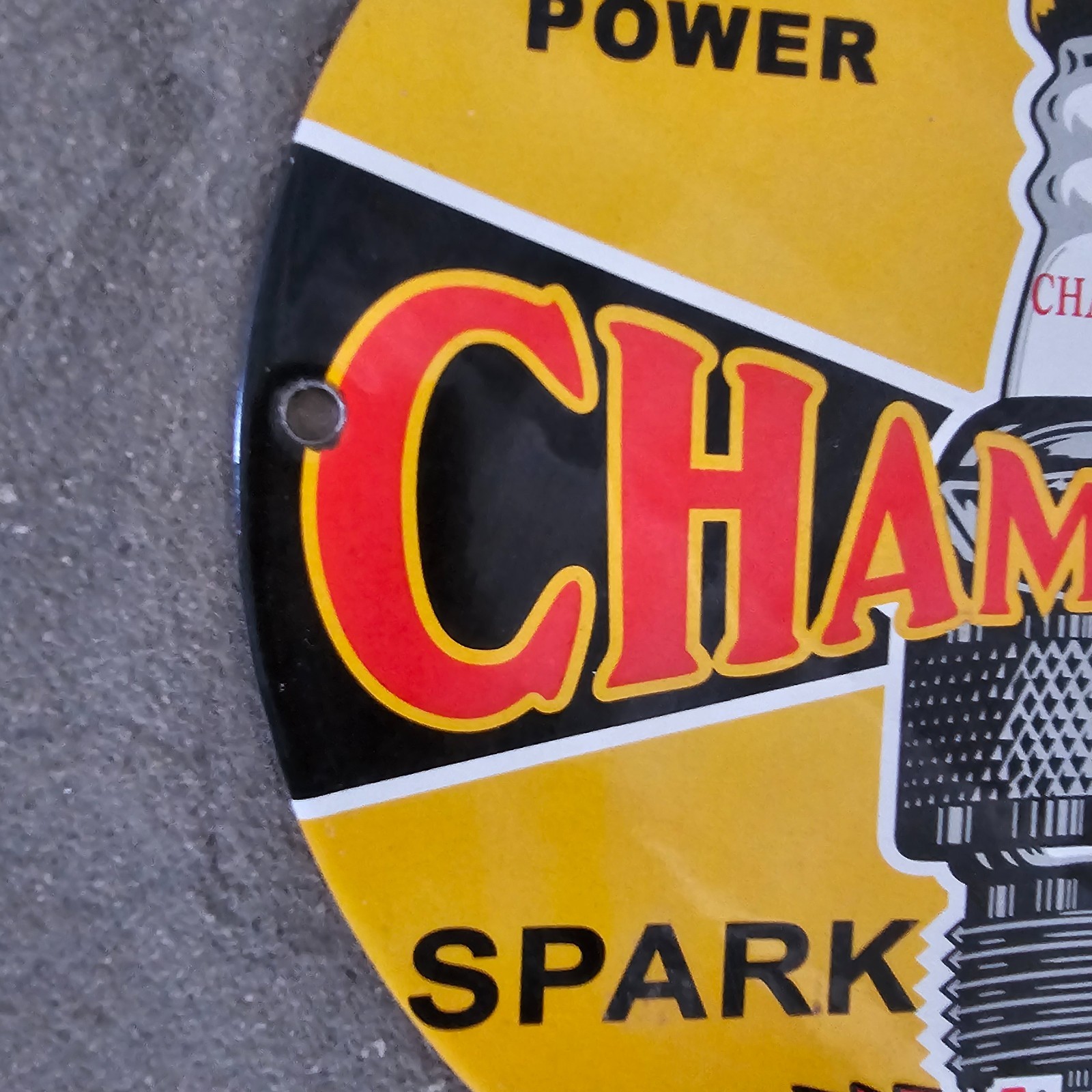 VINTAGE CHAMPION SPARK PLUGS OLD US GASOLINE OIL GAS PUMP ENAMEL PORCELAIN SIGN