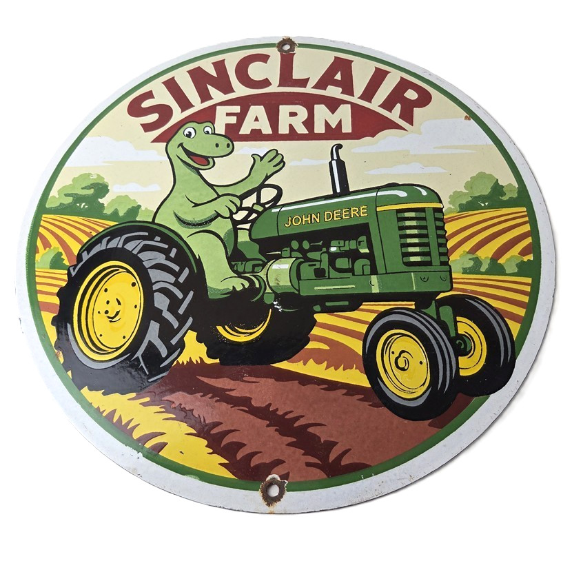 Vintage Sinclair Farm Sign – John Deere Tractor Barn Gas Pump Porcelain Sign