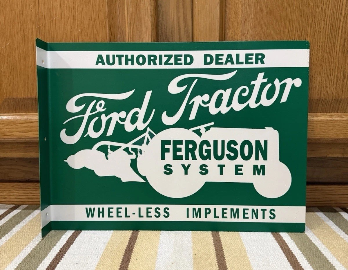 Ford Tractor Flange Sign Ferguson System Double Sided Vintage Style Wall Decor