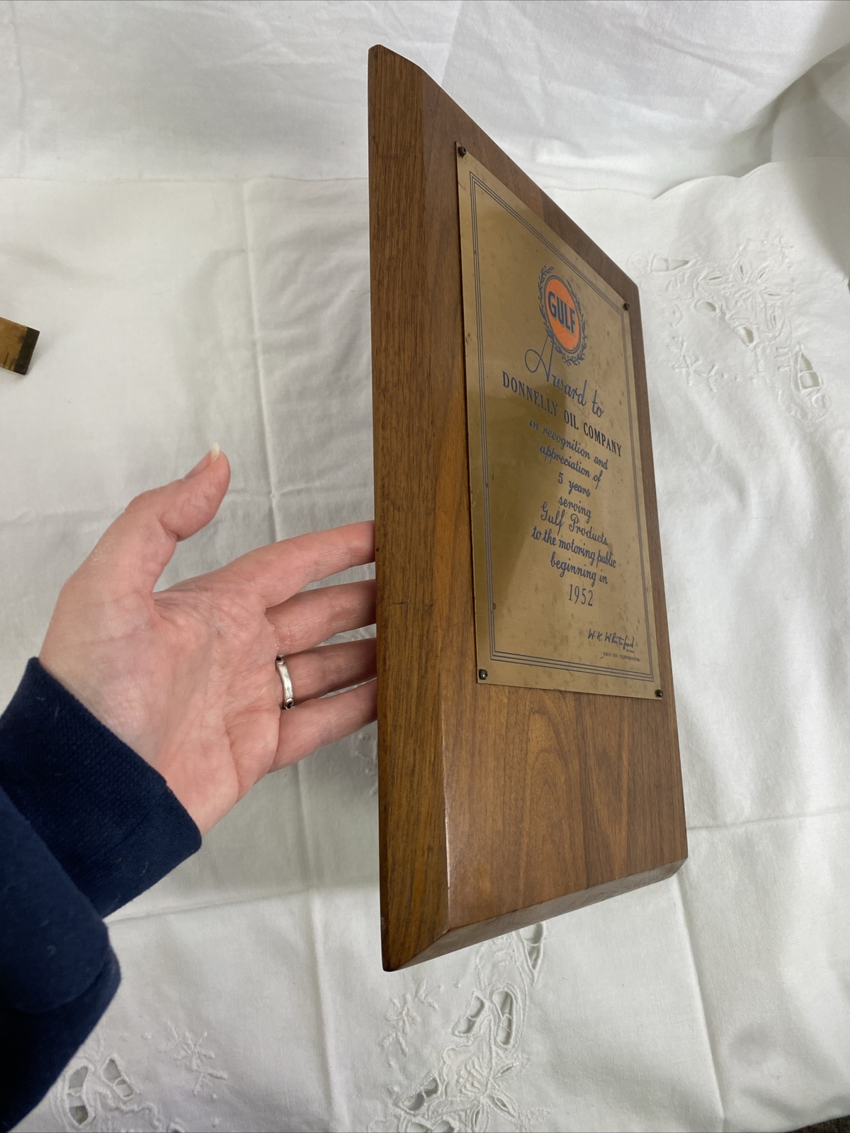 Vintage 1952 Gulf Oil & Gas Award Advertising Plaque Original St Ignance MI