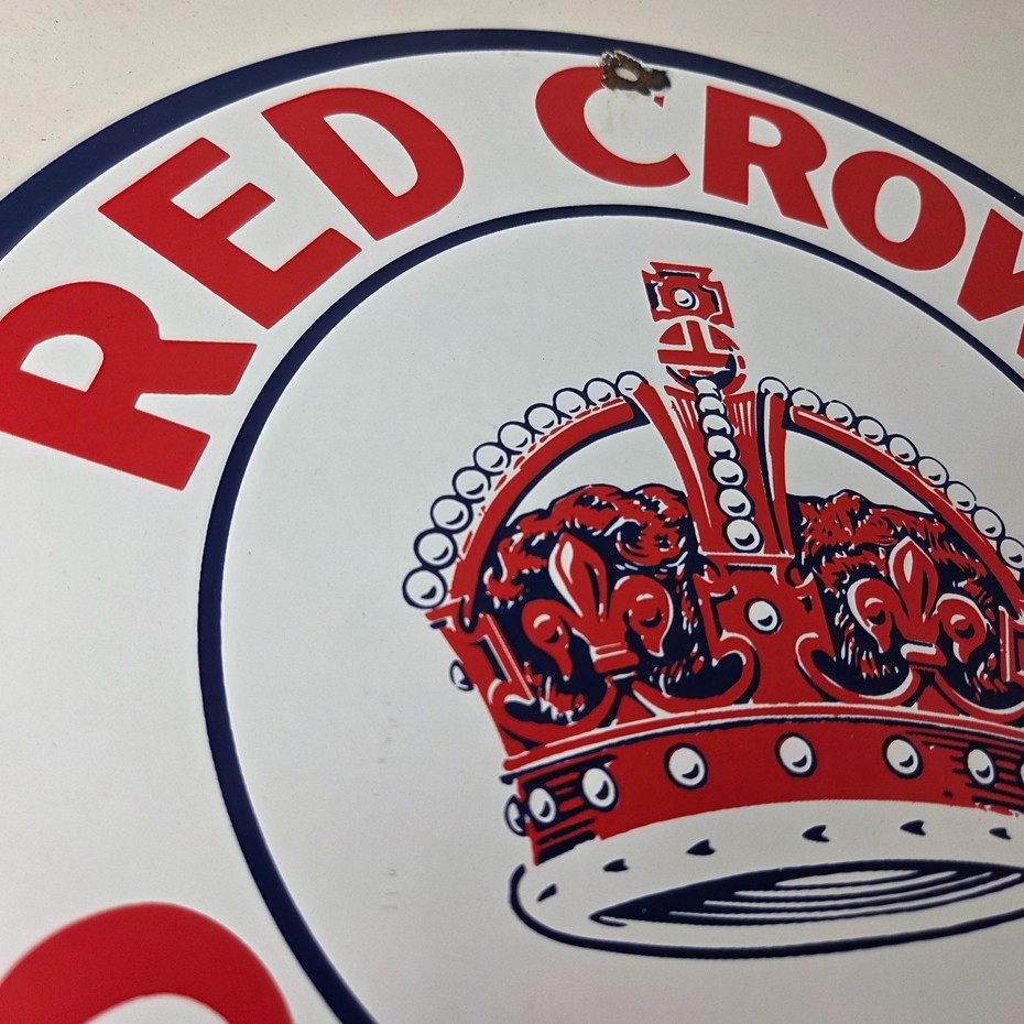 Vintage Red Crown Gasoline Sign – Porcelain Service Station Gas Pump Sign