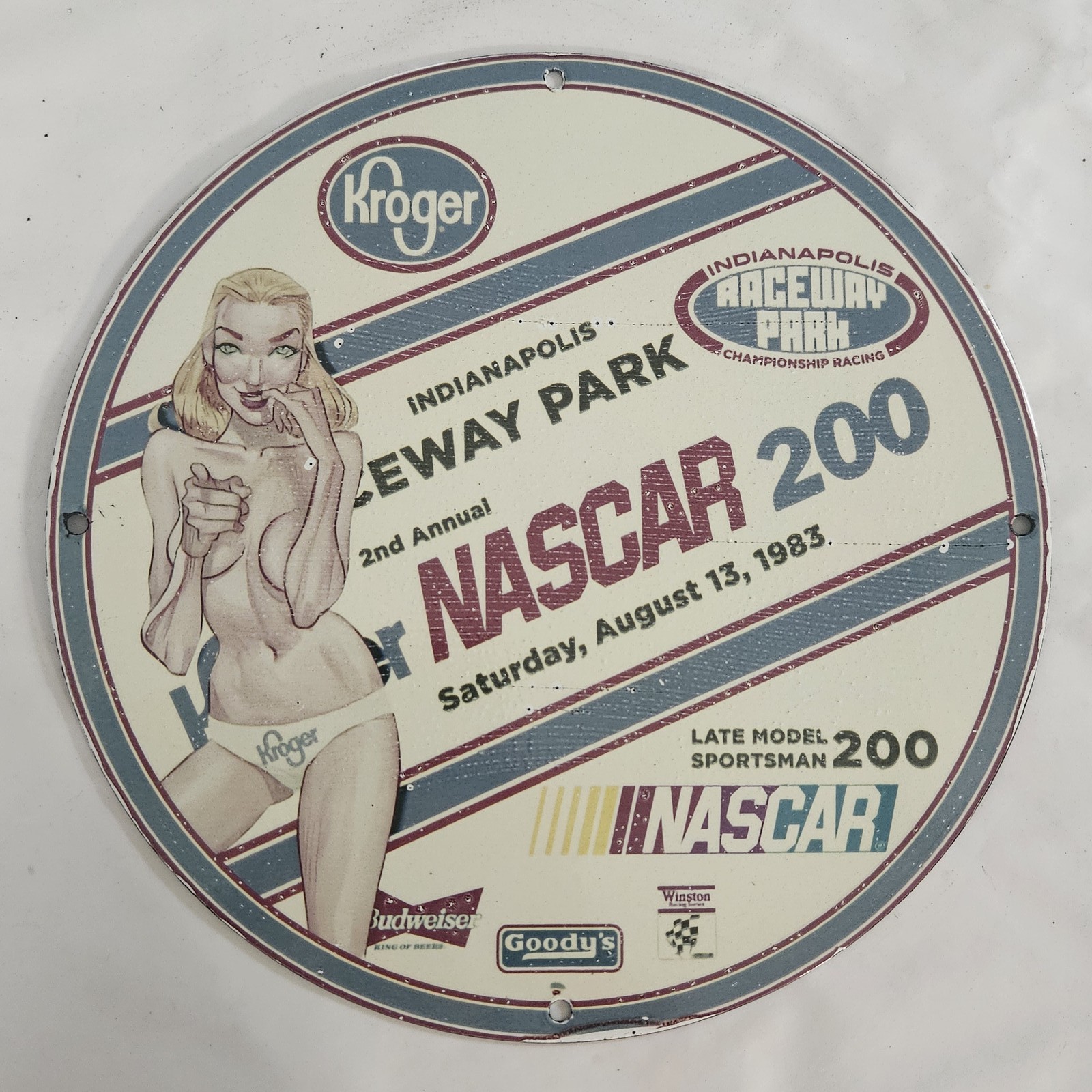 Vintage 1983 NASCAR Event Porcelain Sign – Raceway Park Heritage Collectible