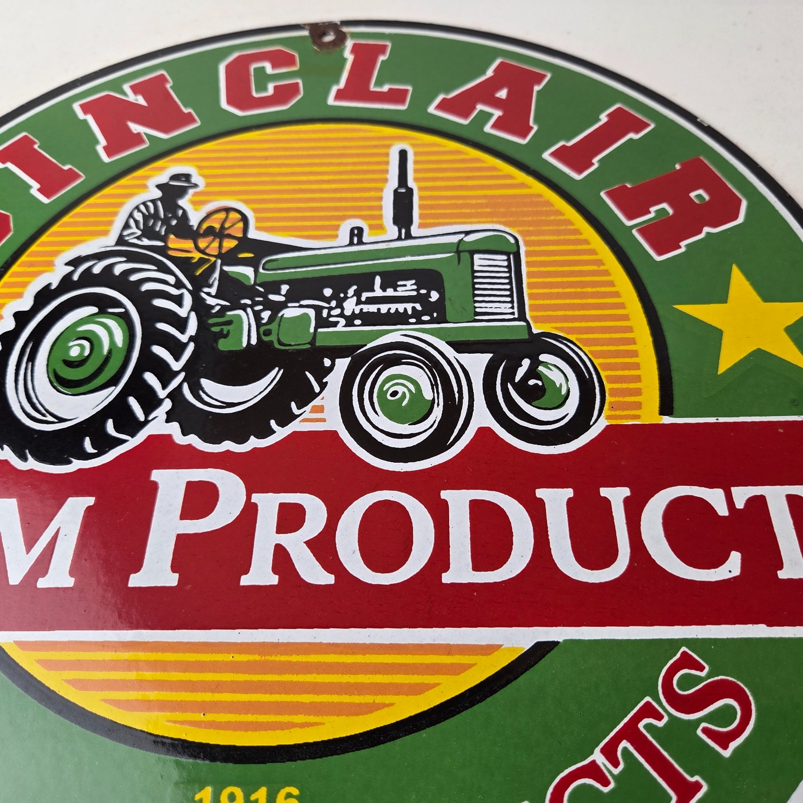 Vintage Sinclair Farm Products Sign – Tractor Barn Gas Pump Porcelain Sign