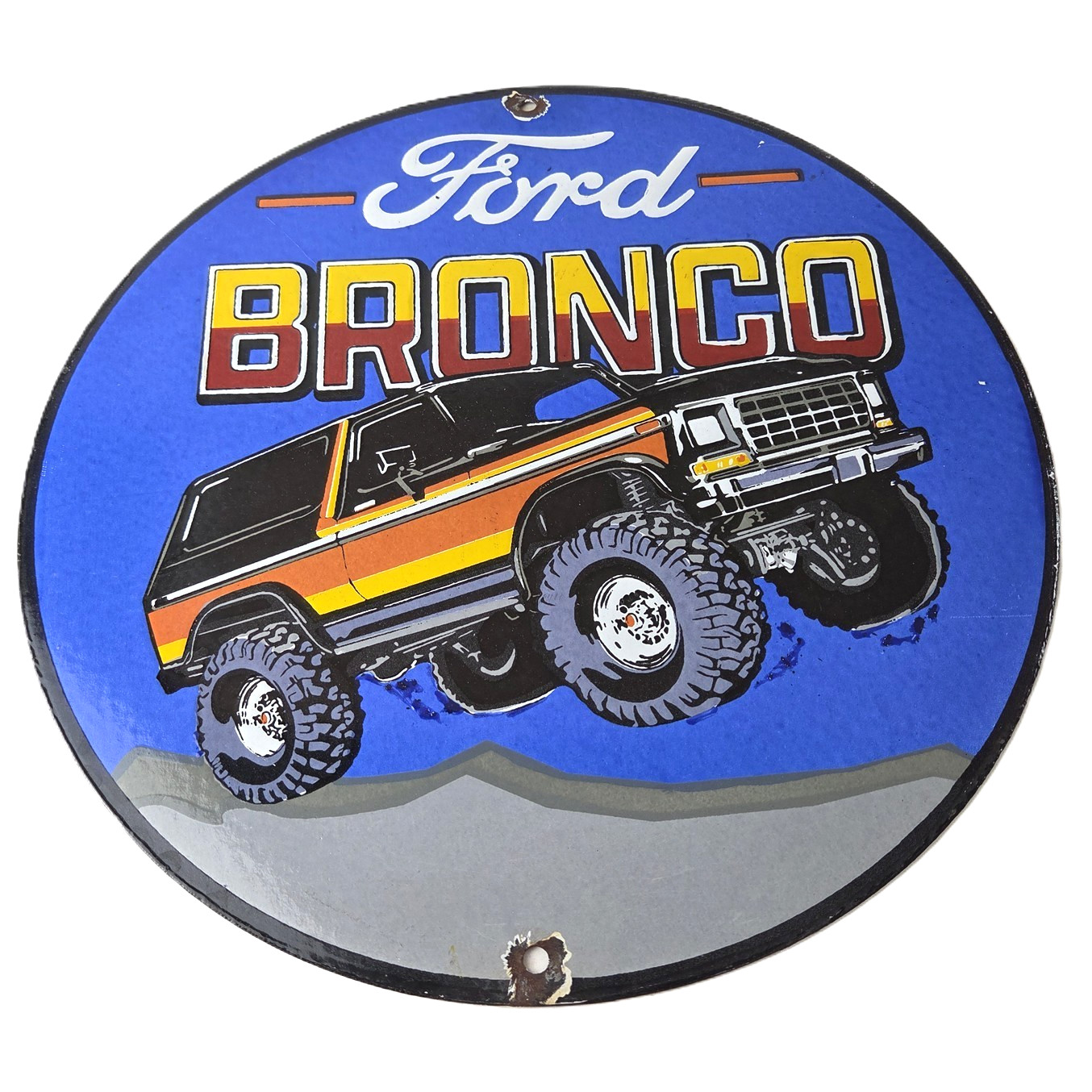 Vintage Ford Motors Porcelain Sign – 78′ Bronco Sunset Porcelain Auto Sign
