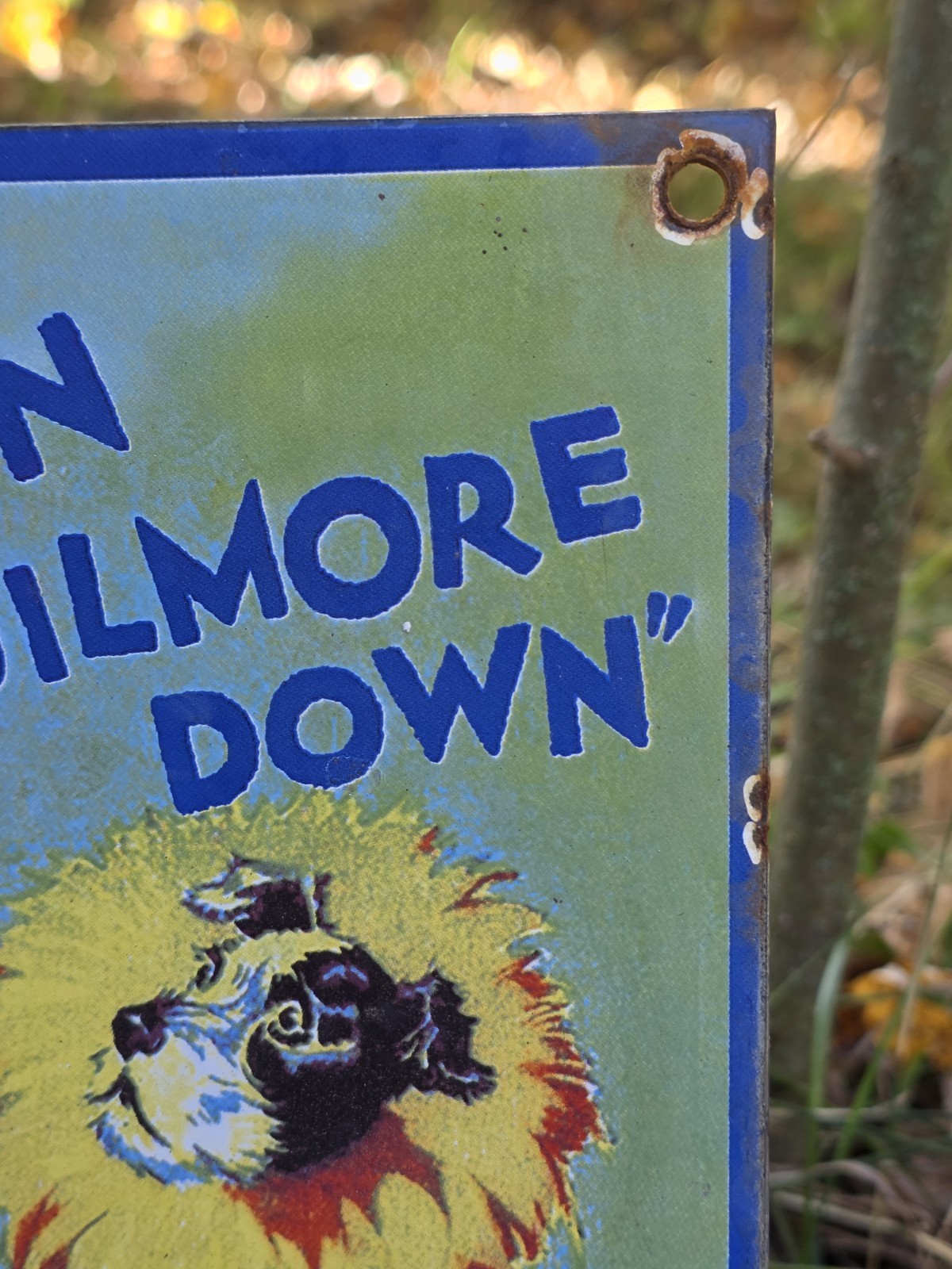 VINTAGE DATED 1946 GILMORE GASOLINE MOTOR OIL PORCELAIN ENAMEL GAS SIGN 12″ X 8″
