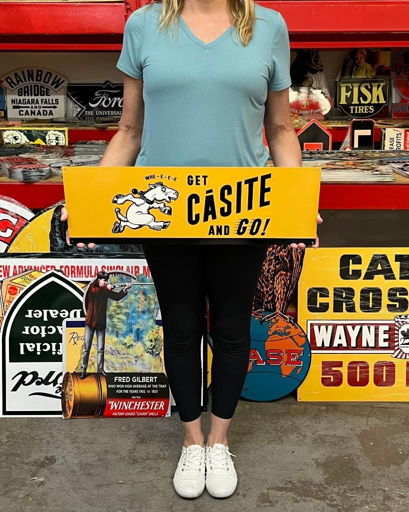 Vintage Style Metal Sign Get Casite And GO NOT Porcelain 25×8 Made USA