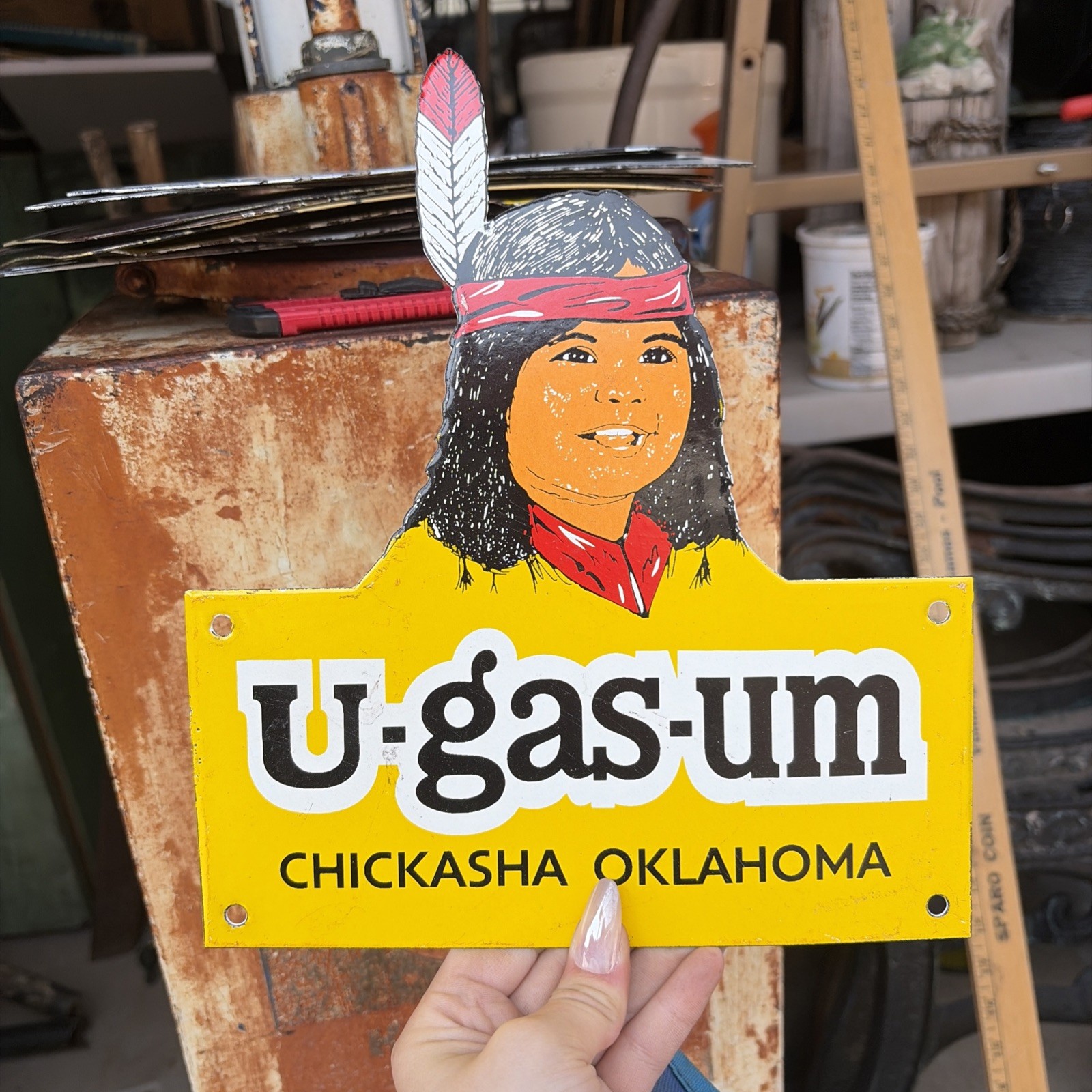 Porcelain U-gas-um Chickasha Oklahoma Sign