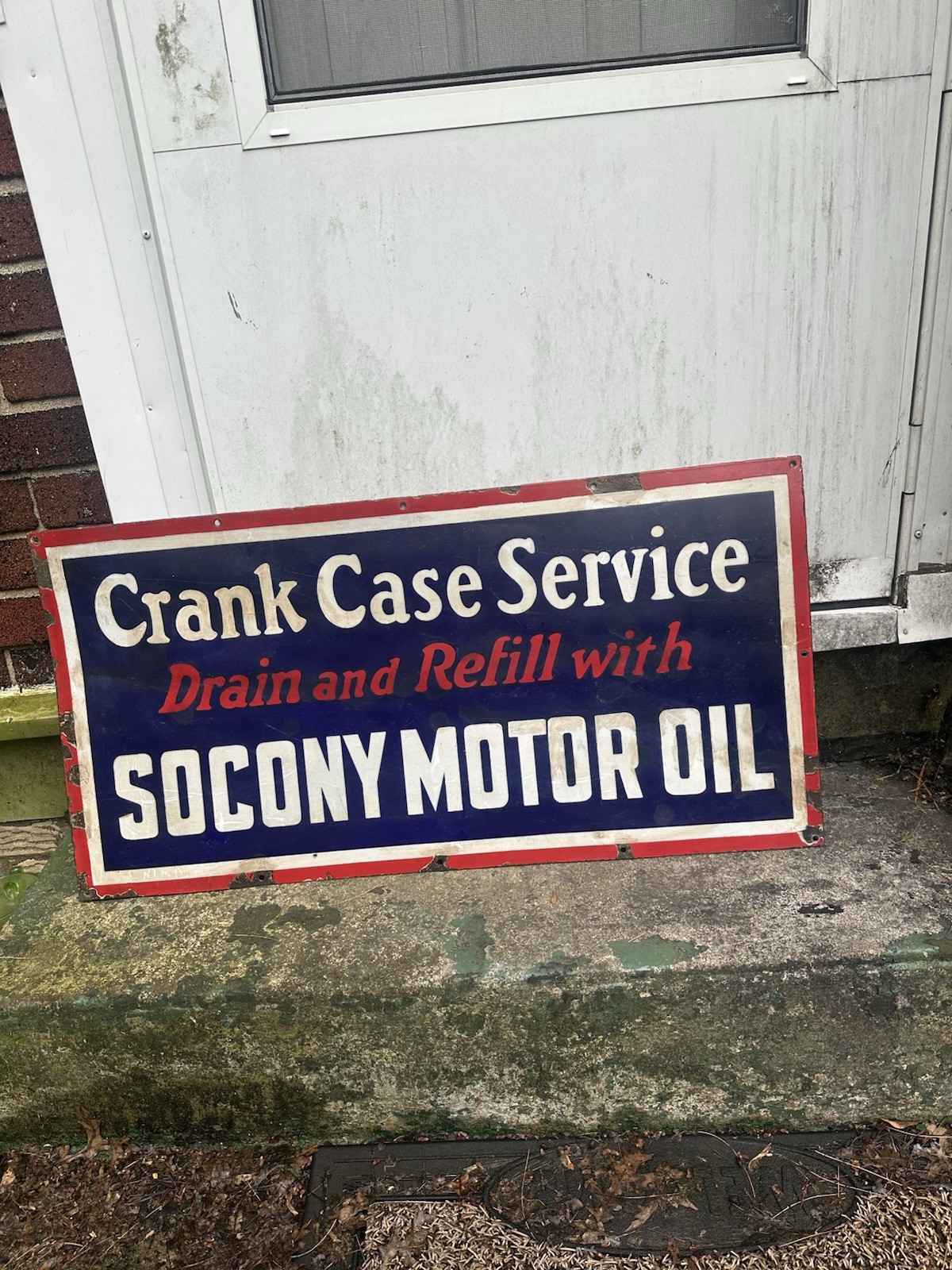 Socony Oil Crankcase Service Porcelain Sign 18” X 35.75” 1960s Gas station