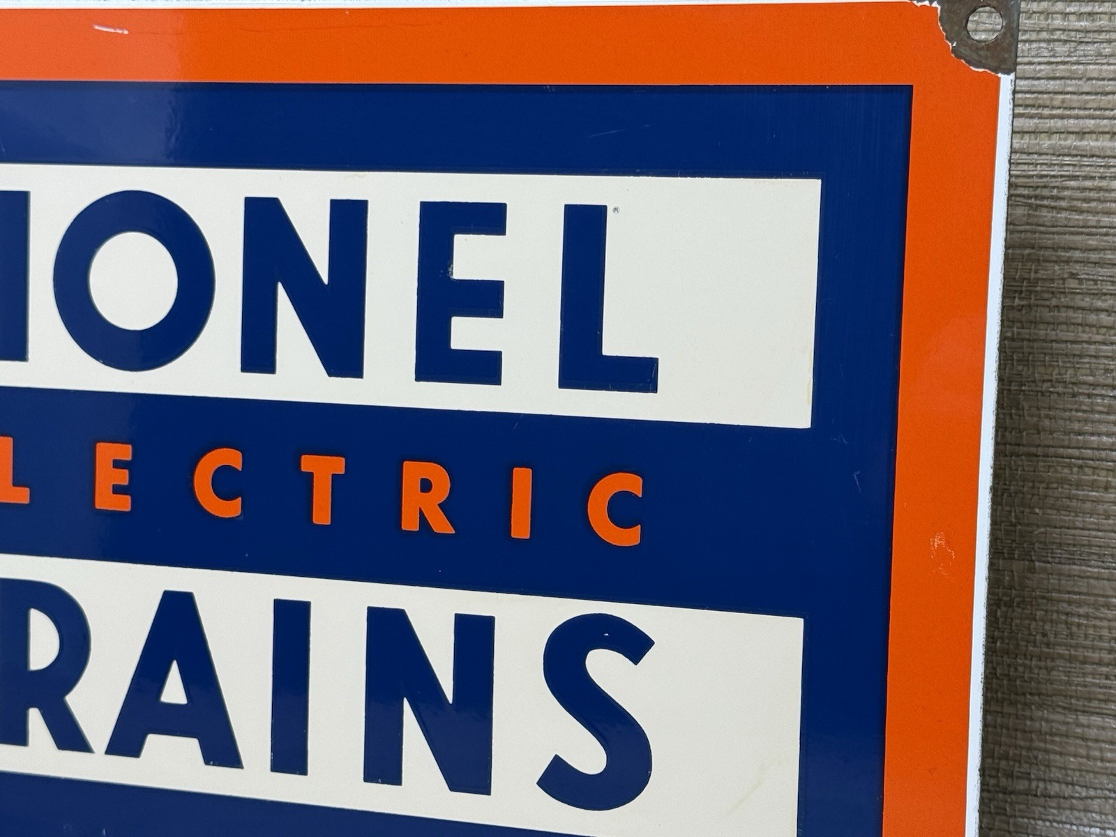 VINTAGE LIONELL ELECTRIC TRAINS PORCELAIN SIGN GAS STATION MOTOR OIL RAIL ROAD