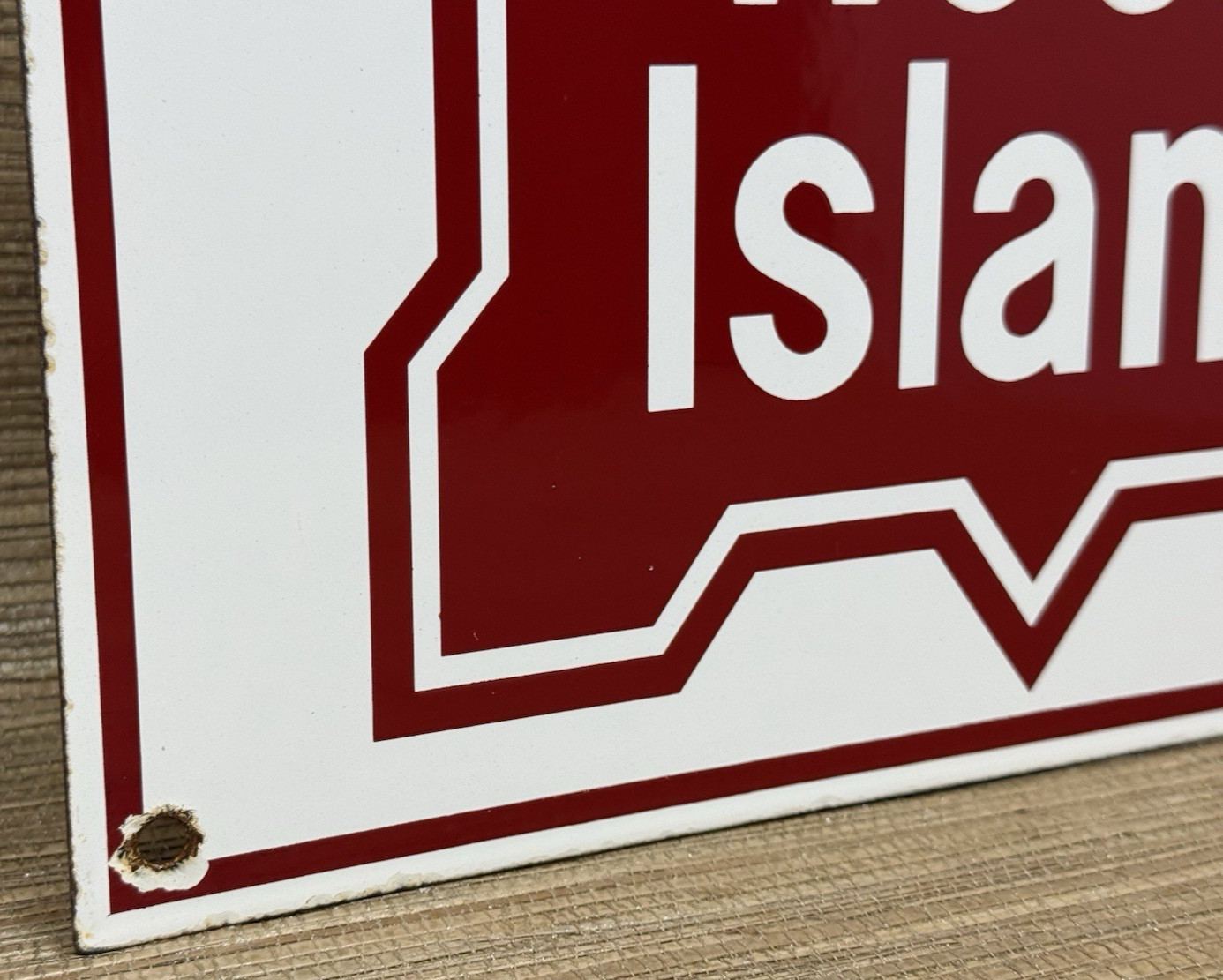 VINTAGE ROCK ISLAND RAILWAY PORCELAIN SIGN GAS OIL TRAIN STATION PUMP PLATE