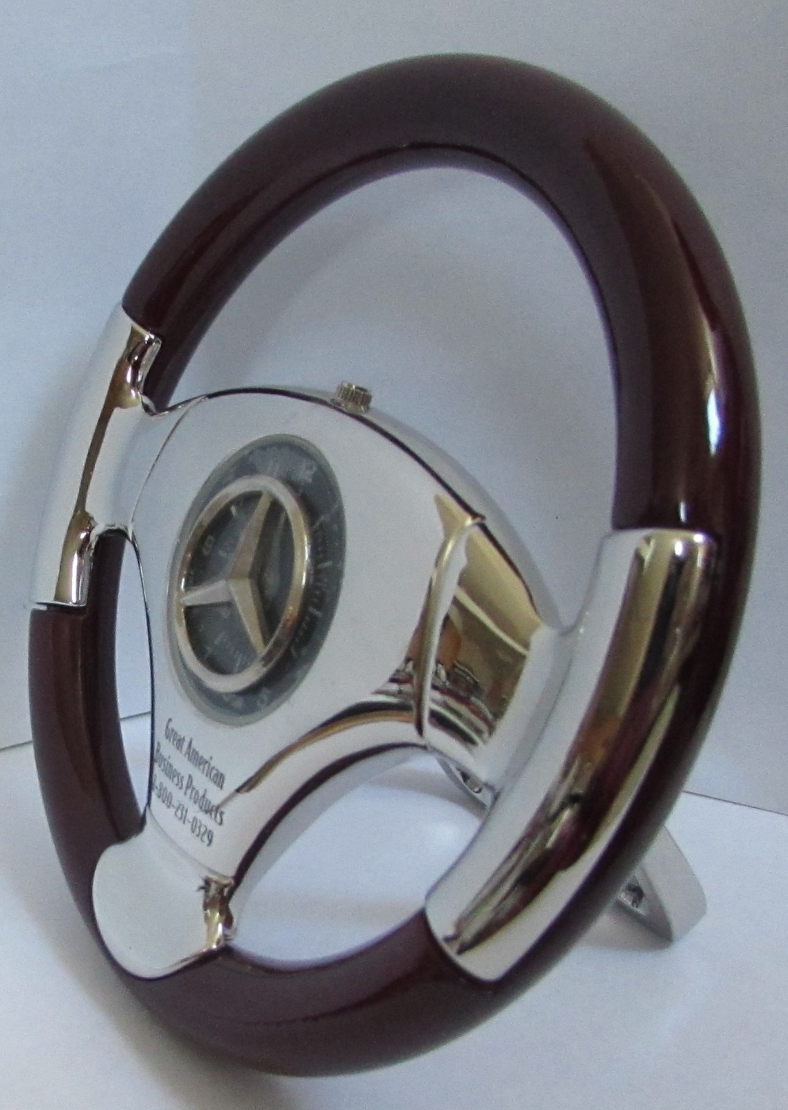 MERCEDES~BENZ STEERING WHEEL DESK CLOCK ~ 3 3/4″ d.i.a.~ NEARLY NEW ~ FREE SHIP