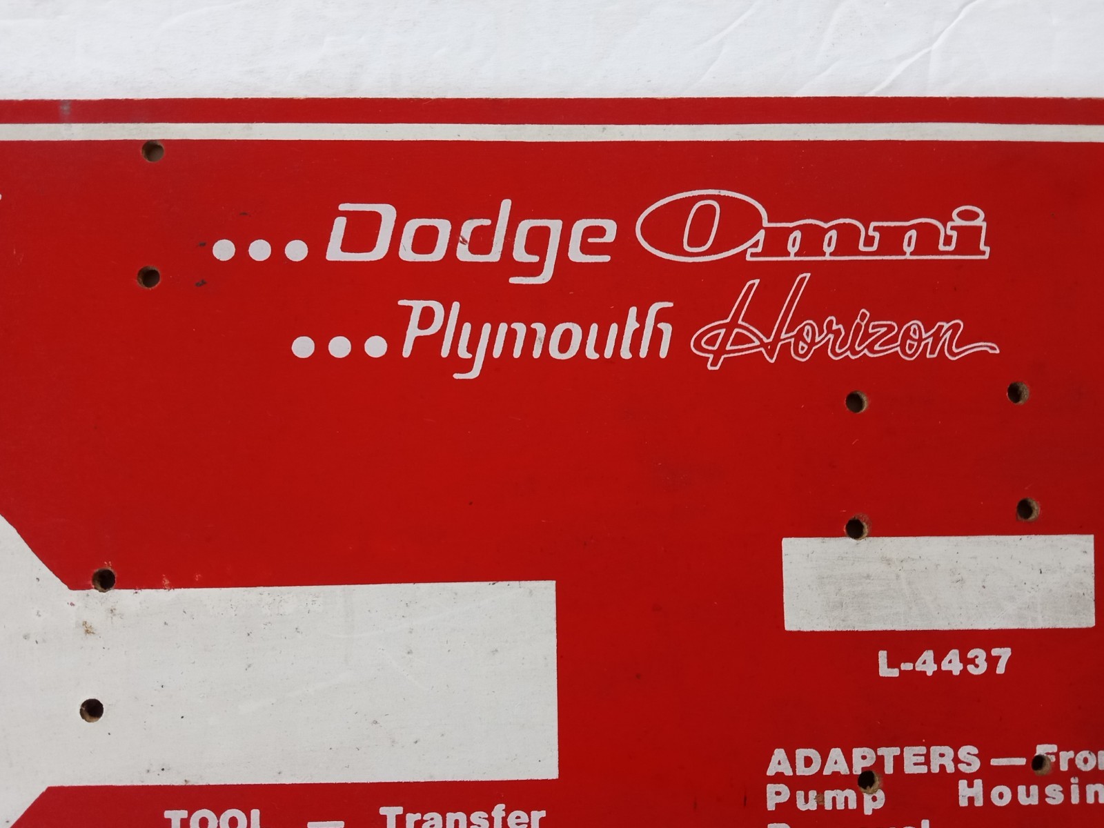 Dodge Omni Plymouth Horizon Automotive Dept. 1978 Service Tools Display Sign