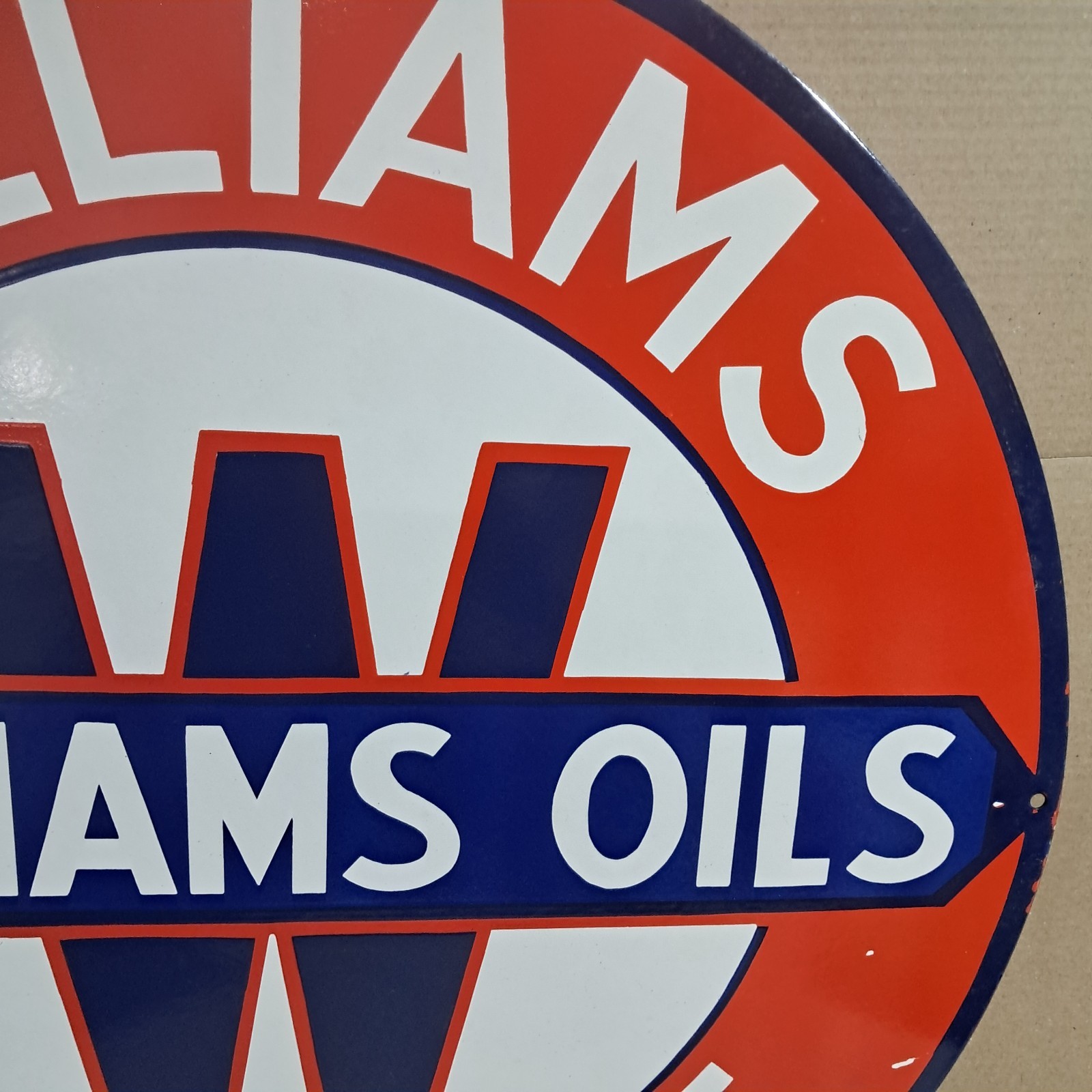 Willaims Oils Gasoline porcelain Enamel Sign 30 x 30 Inches 1 Sided