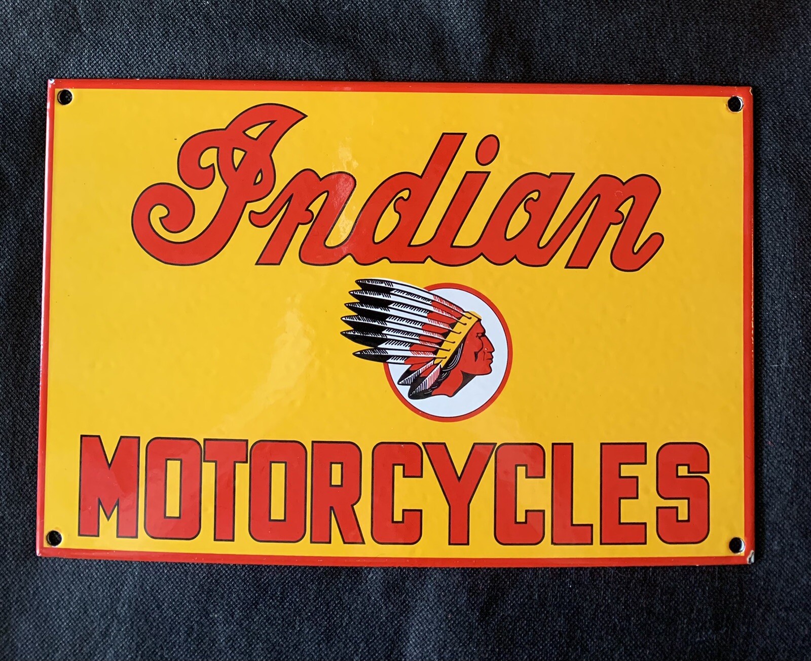 VINTAGE STYLE INDIAN MOTORCYCLE 11 3/4 X 7 3/4 INCH DIE CUT PORCELAIN&STEEL SIGN