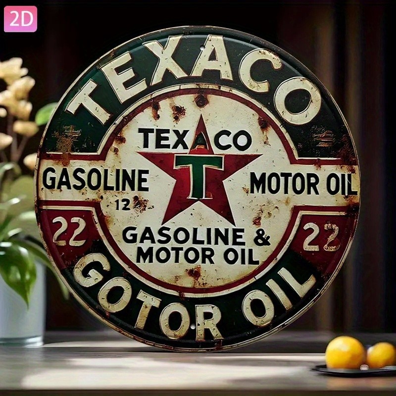 Vintage Rustic Garage Texaco Gasoline Motor Oil Metal Sign Man Cave Decor Plaque