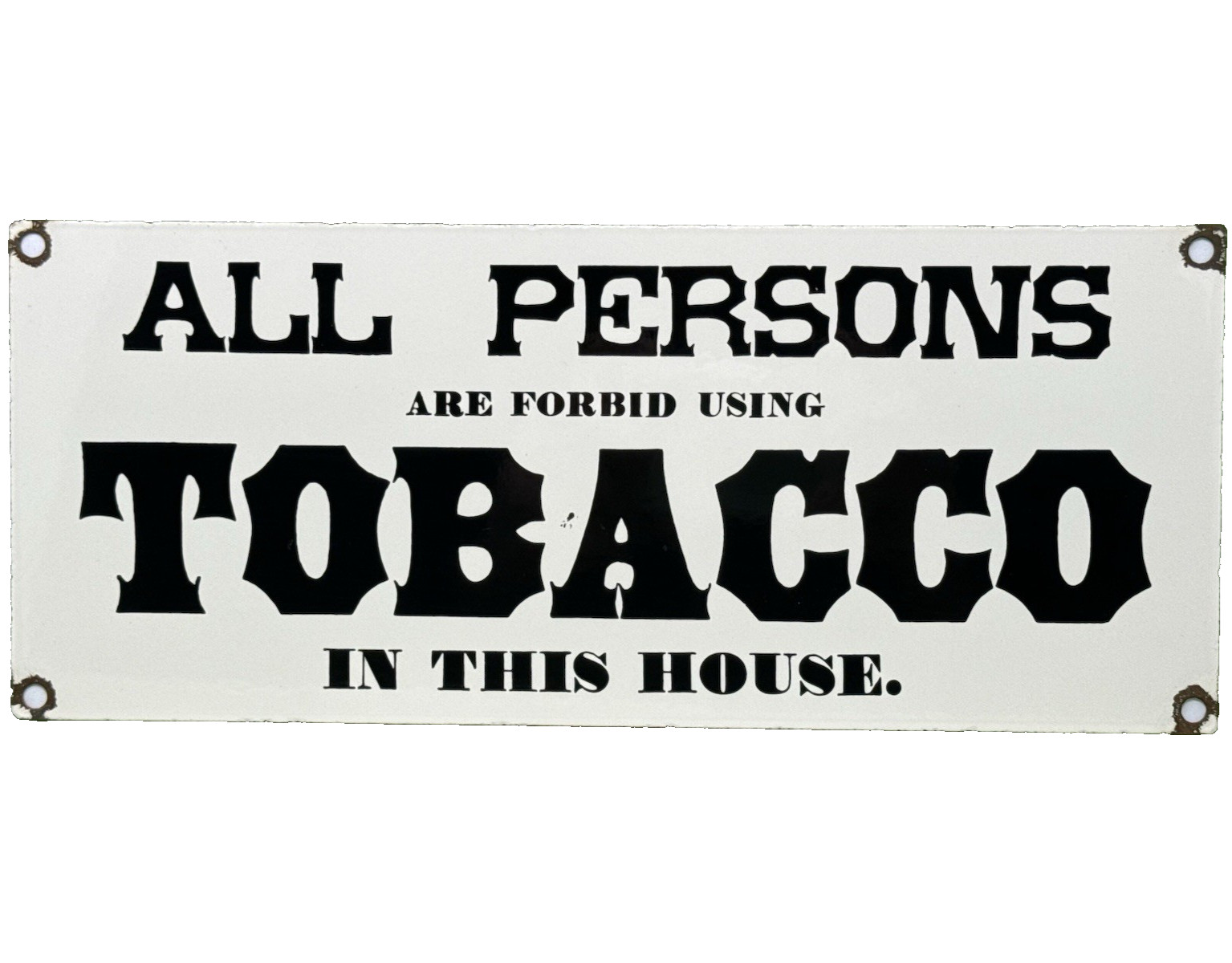 VINTAGE TOBACCO PORCELAIN SIGN FORBIDDEN NO SMOKING GAS STATION OIL CHEWING