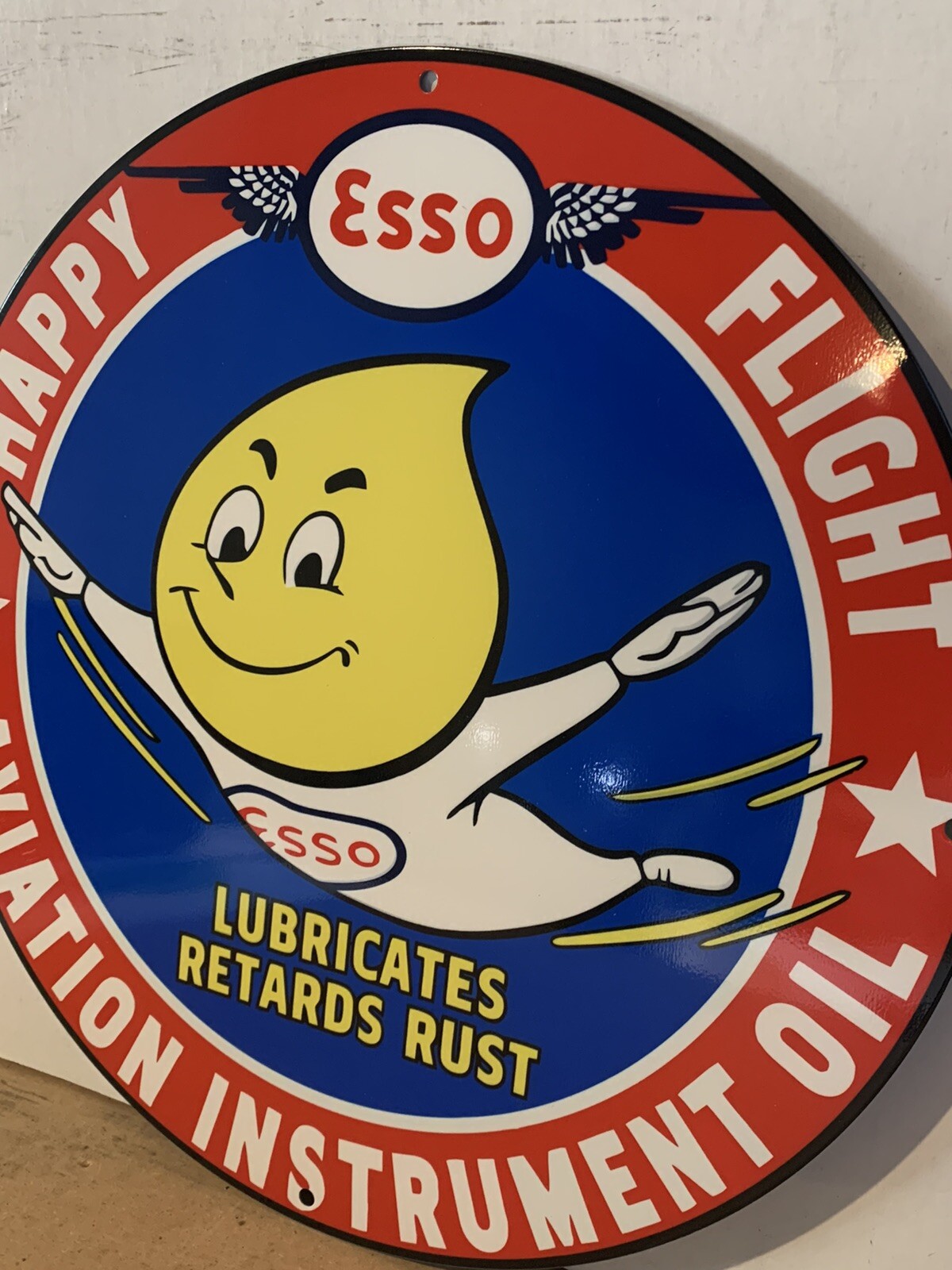 Vintage Style Esso Gasoline Oil Aviation Happy Flight Steel Metal Sign